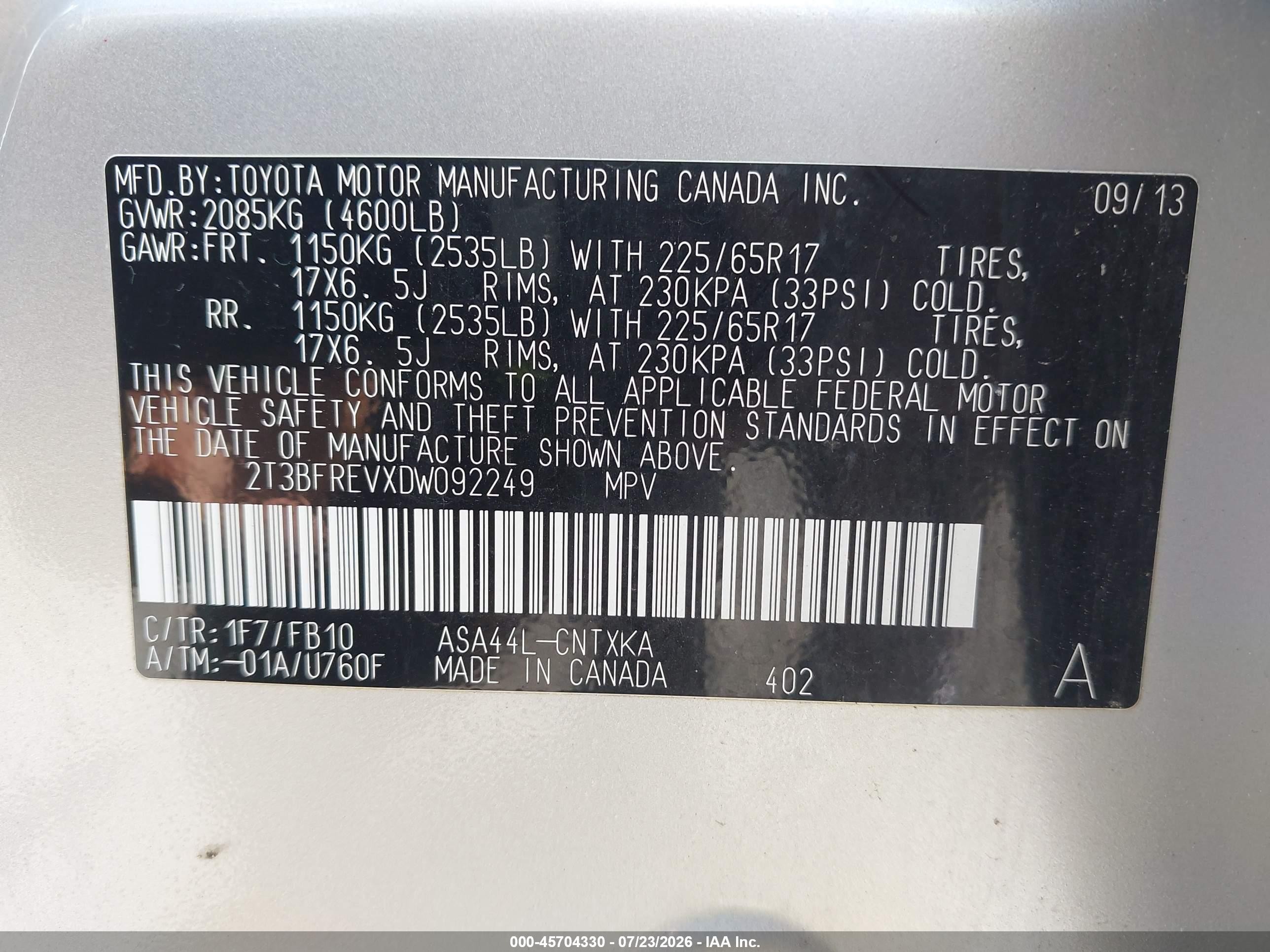 2013 Toyota Rav4 Le Silver vin: 2T3BFREVXDW092249