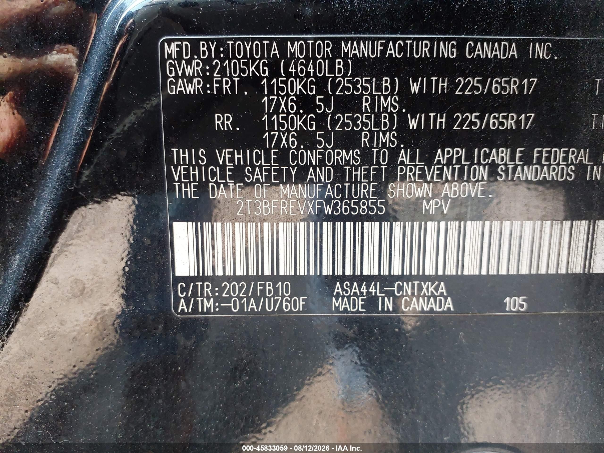 2015 Toyota Rav4 Le Черный vin: 2T3BFREVXFW365855