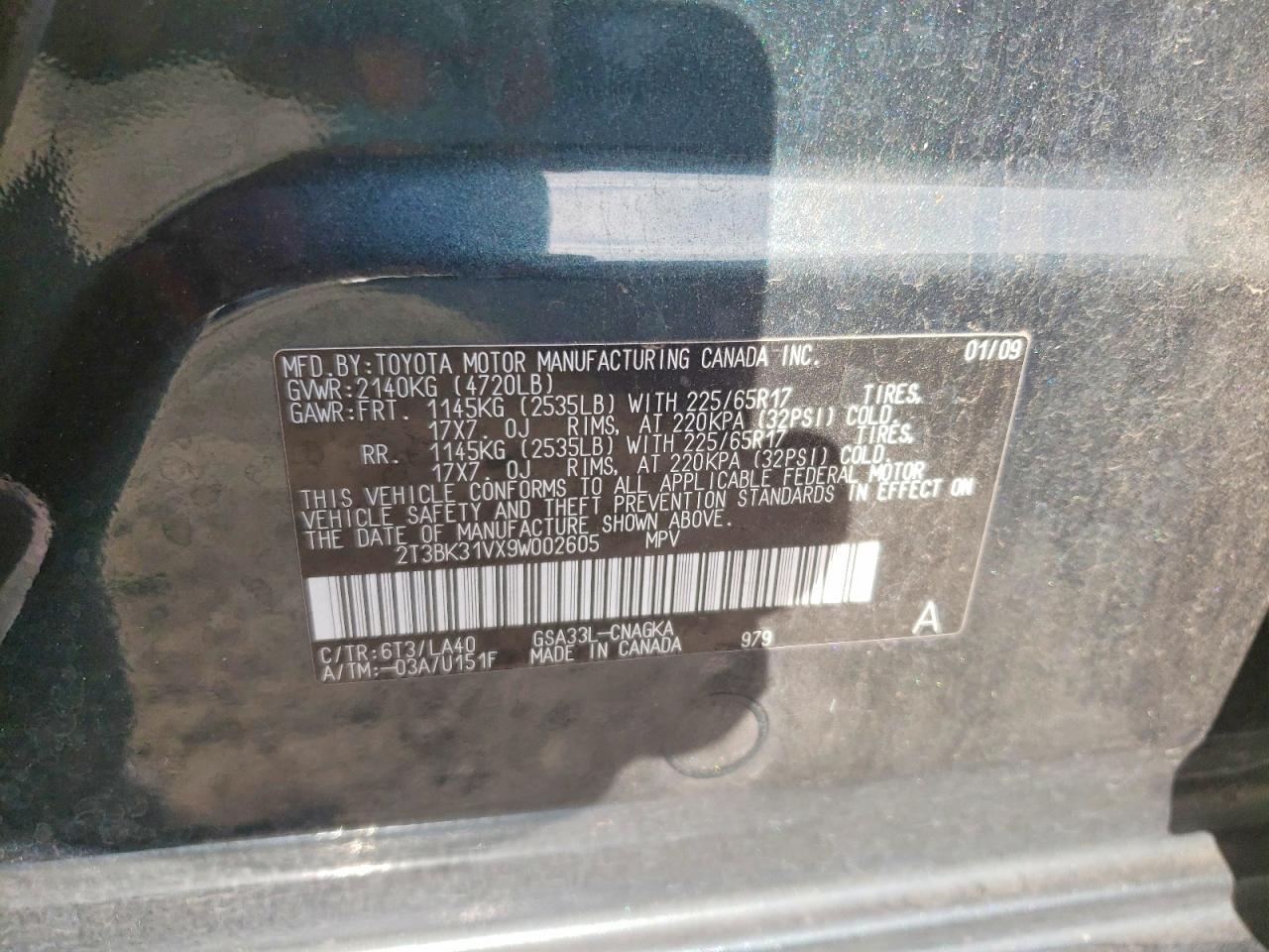 2009 Toyota Rav4 Limited Green vin: 2T3BK31VX9W002605