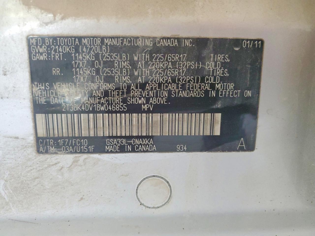 2011 Toyota Rav4 Base Silver vin: 2T3BK4DV1BW046855