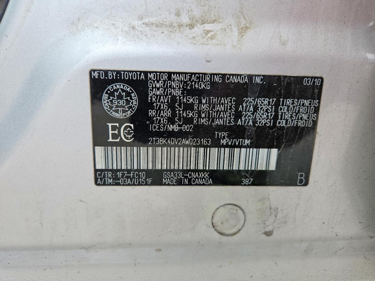 2010 Toyota Rav4 Base Silver vin: 2T3BK4DV2AW023163