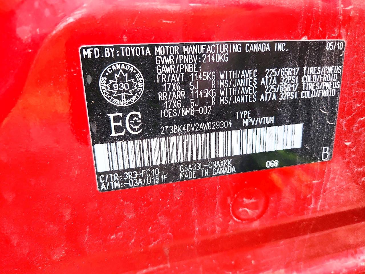 2010 Toyota Rav4 Base Красный vin: 2T3BK4DV2AW029304