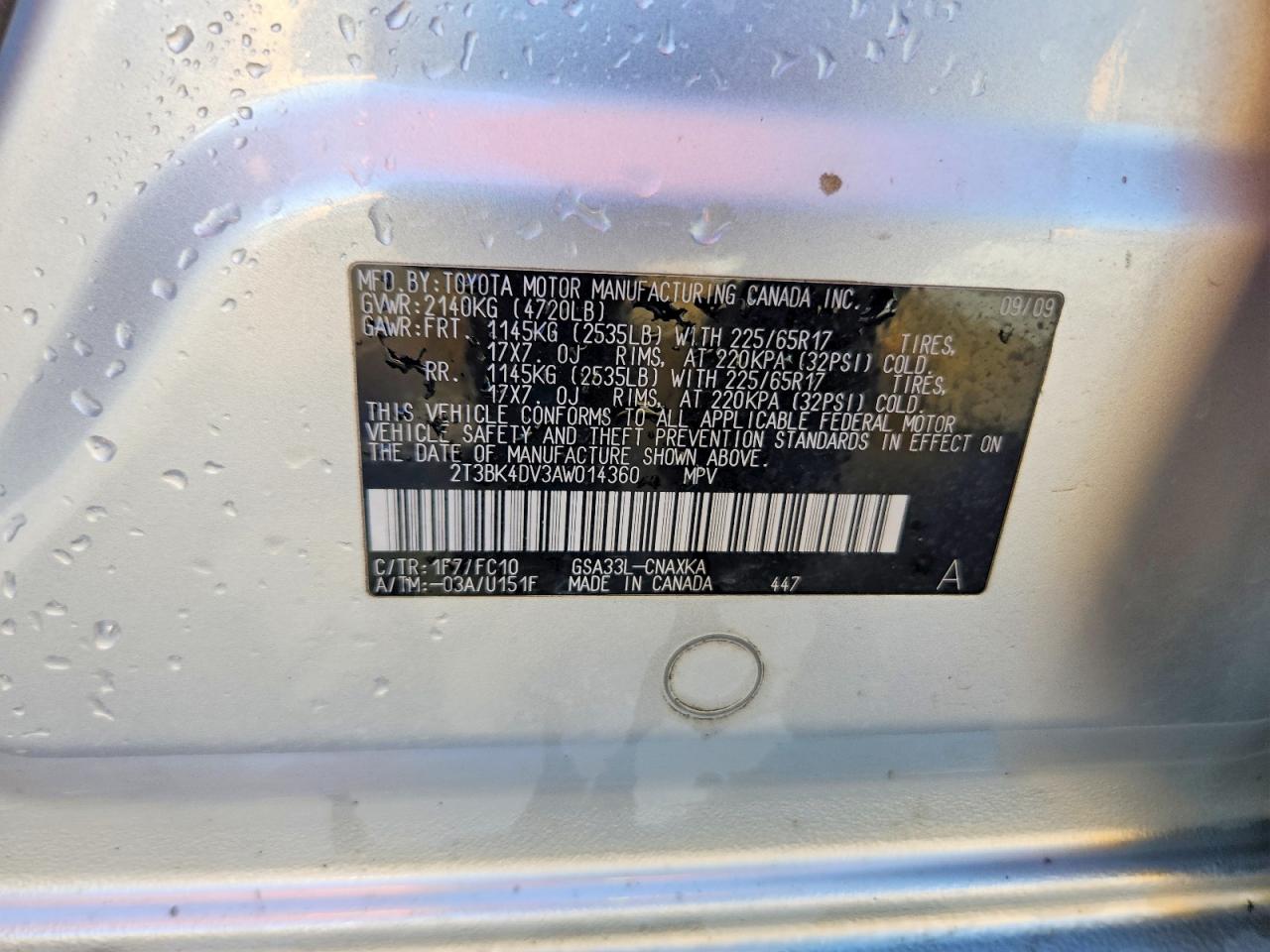 2010 Toyota Rav4 Base Silver vin: 2T3BK4DV3AW014360