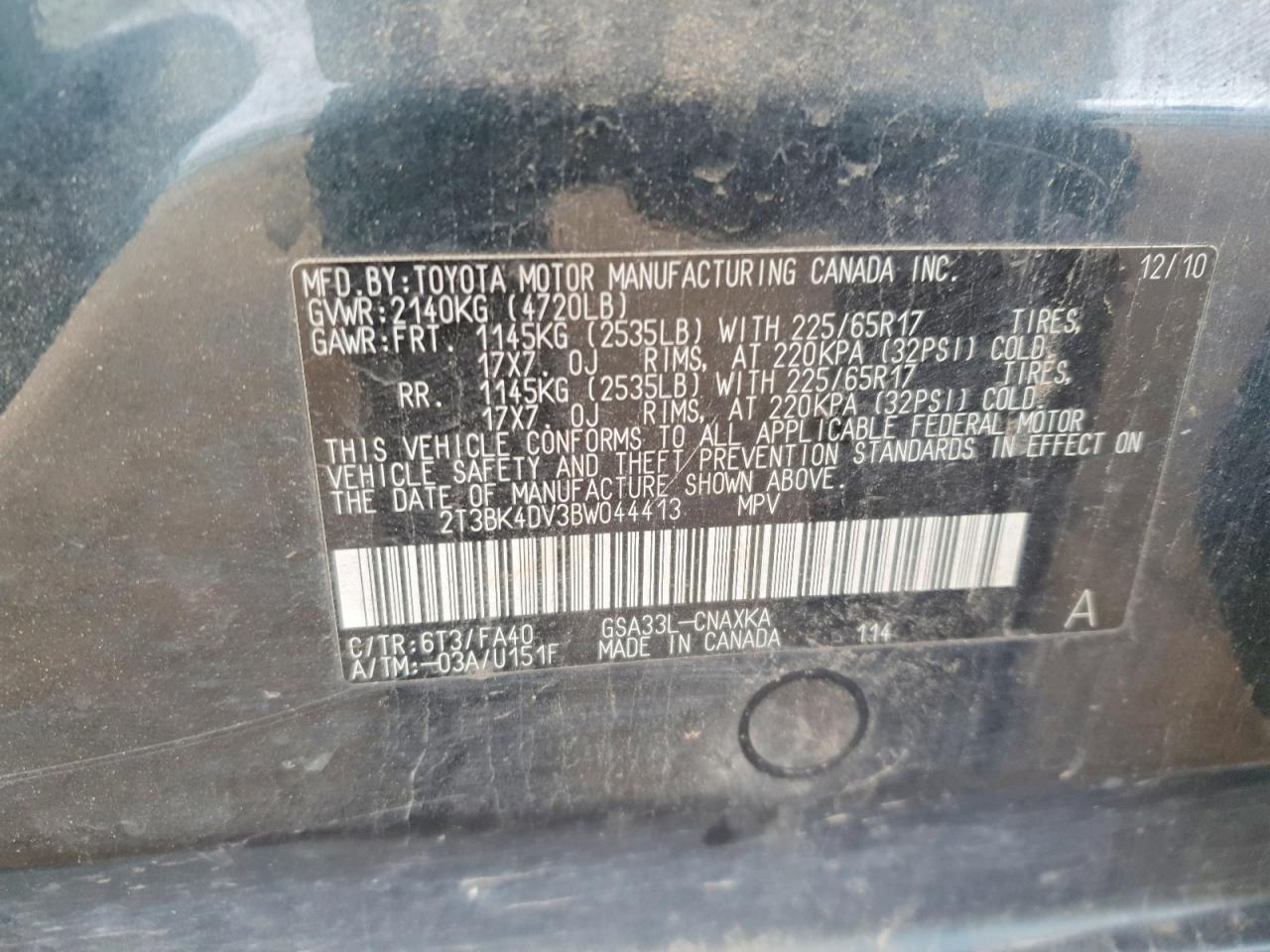 2011 Toyota Rav4 Blue vin: 2T3BK4DV3BW044413
