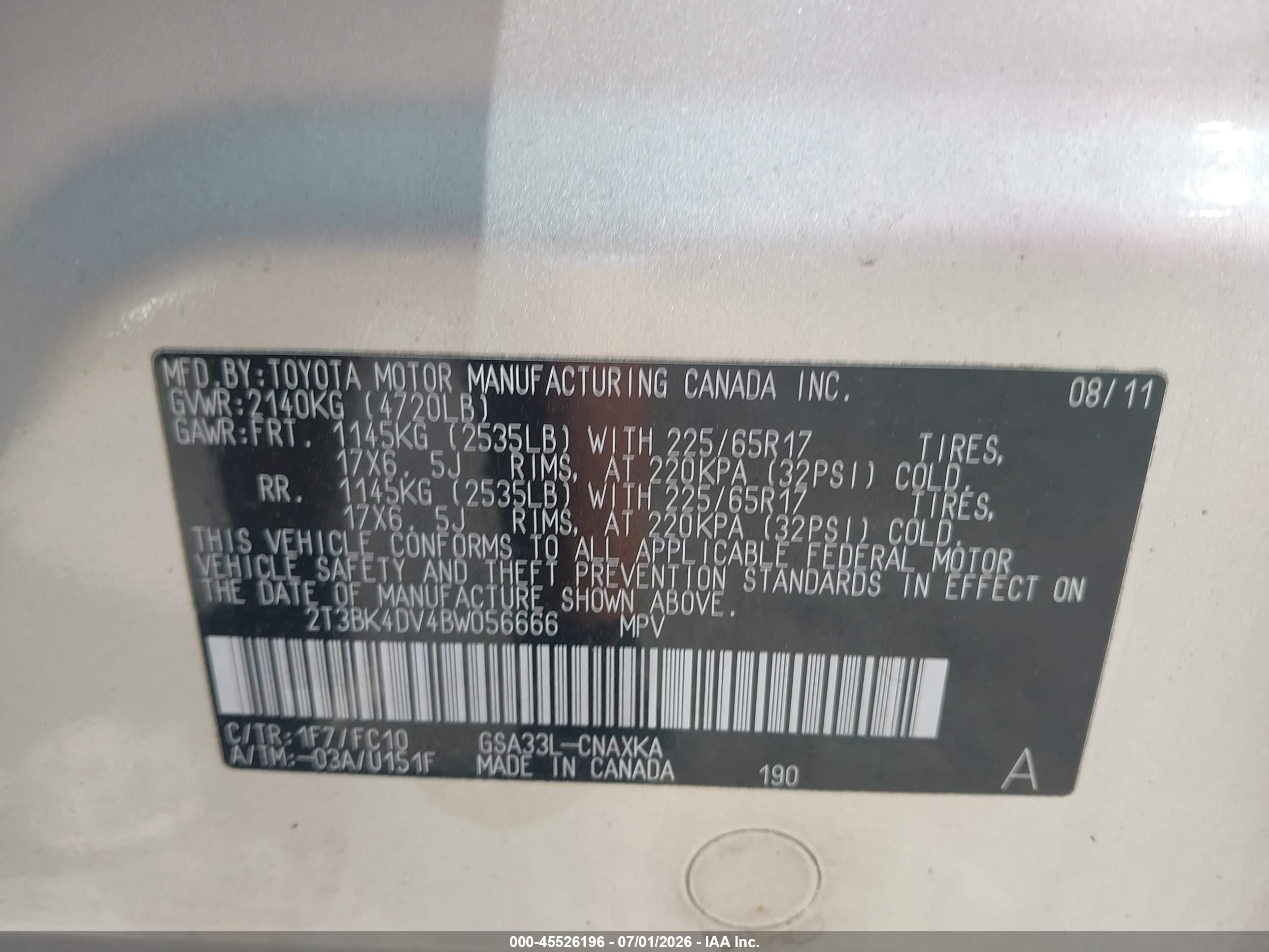 2011 Toyota Rav4 Base V6 Silver vin: 2T3BK4DV4BW056666
