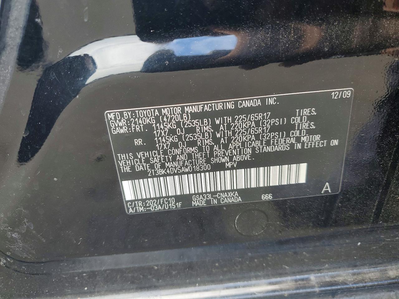 2010 Toyota Rav4 Base Black vin: 2T3BK4DV5AW018300