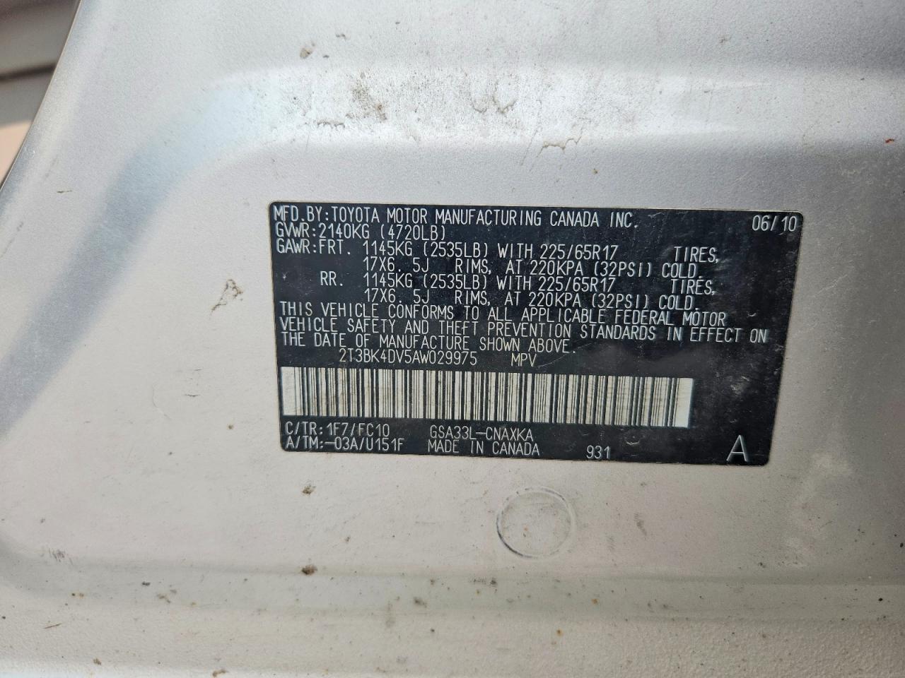 2010 Toyota Rav4 Base Silver vin: 2T3BK4DV5AW029975