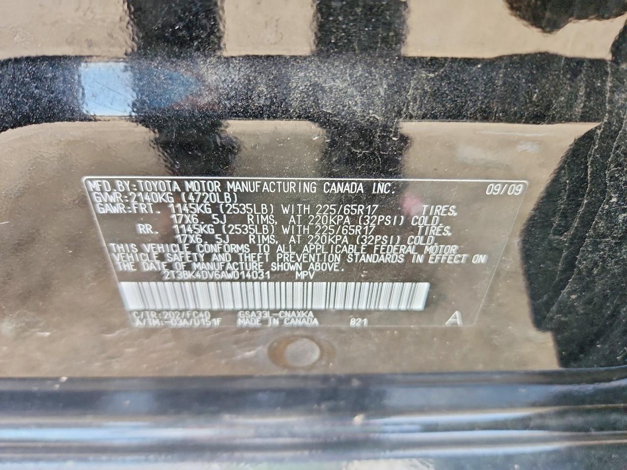 2010 Toyota Rav4 Base Black vin: 2T3BK4DV6AW014031