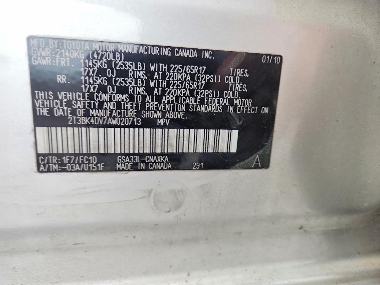 2010 Toyota Rav4 Base Silver vin: 2T3BK4DV7AW020713