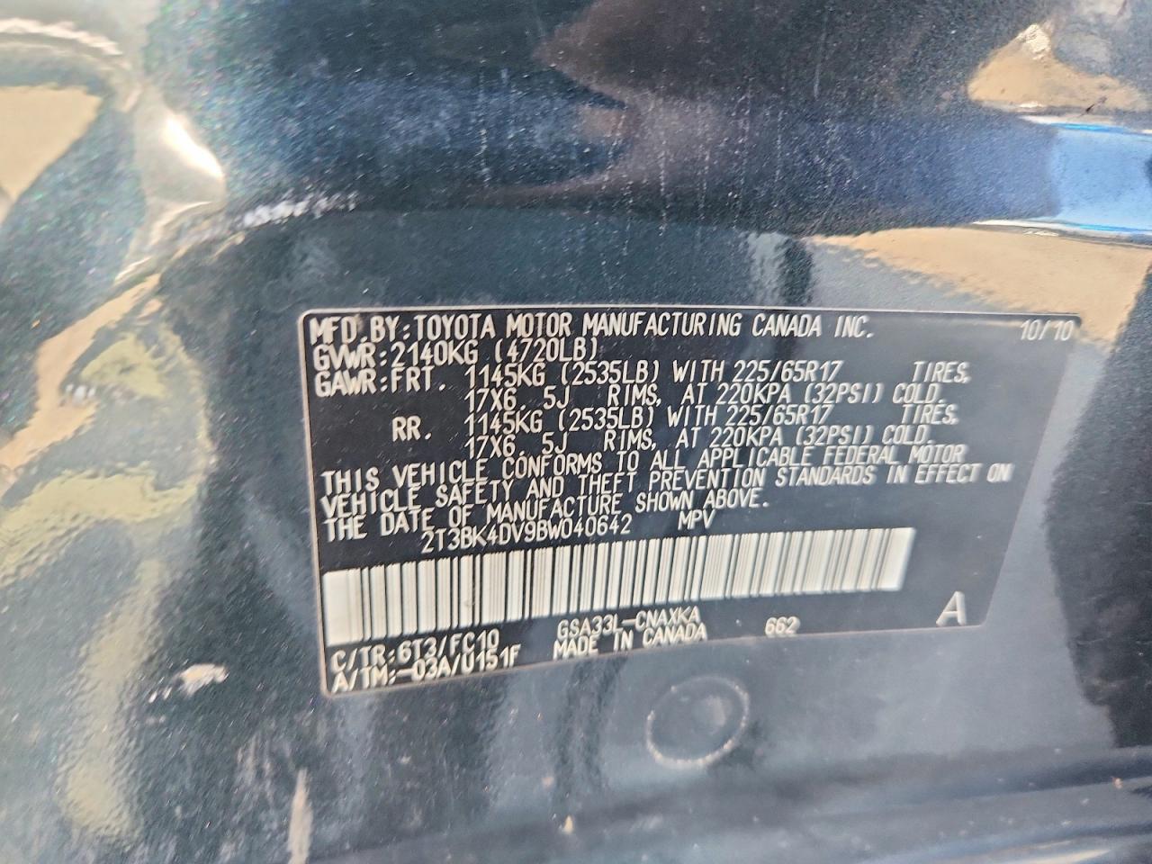 2011 Toyota Rav4 Base Gray vin: 2T3BK4DV9BW040642