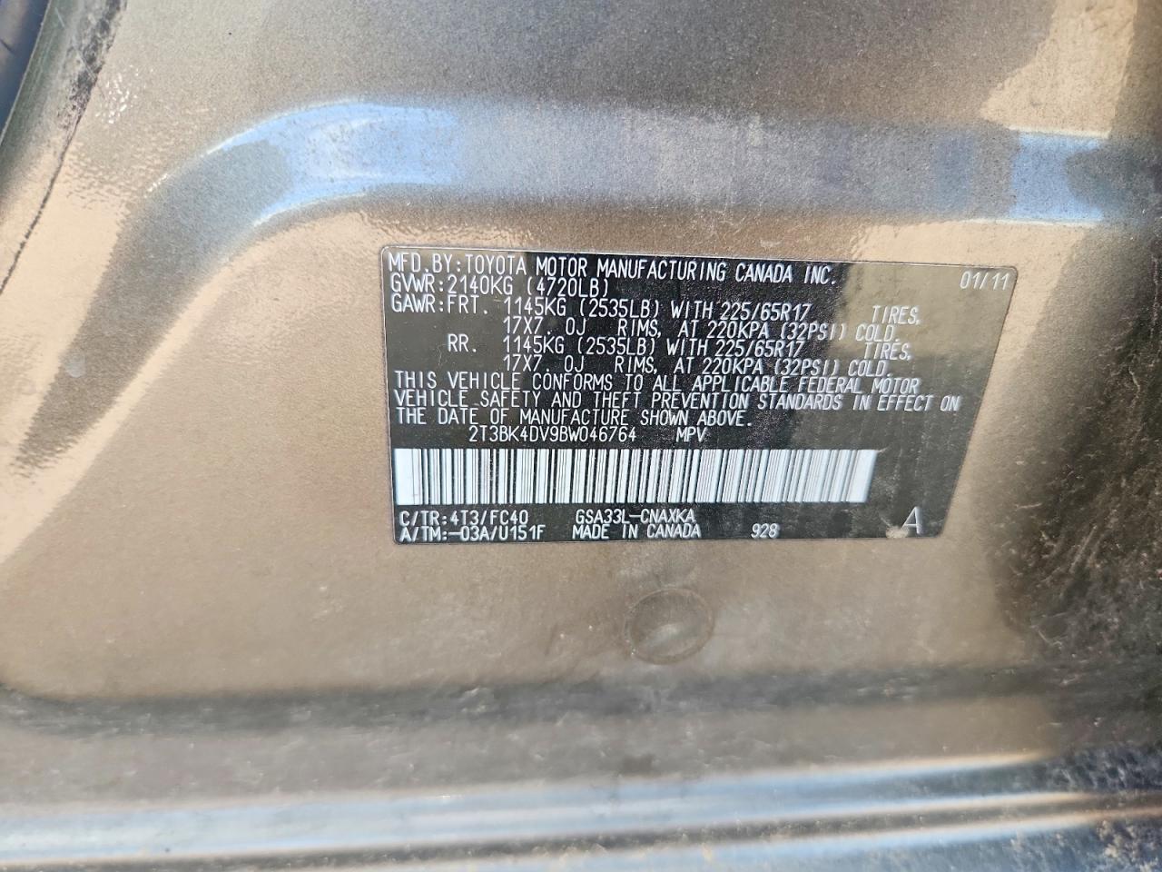 2011 Toyota Rav4 Base Gray vin: 2T3BK4DV9BW046764