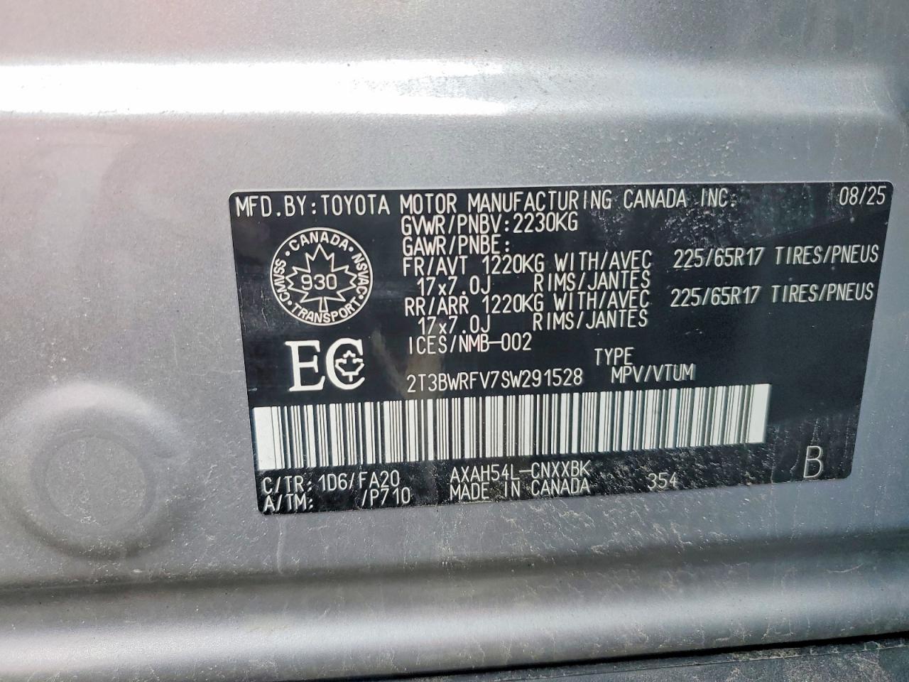 2025 Toyota Rav4 Le Silver vin: 2T3BWRFV7SW291528