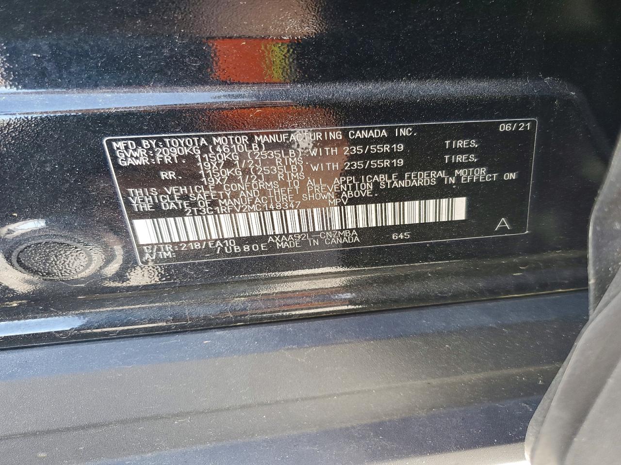 2021 Toyota Rav4 Xle Premium Black vin: 2T3C1RFV2MC148347