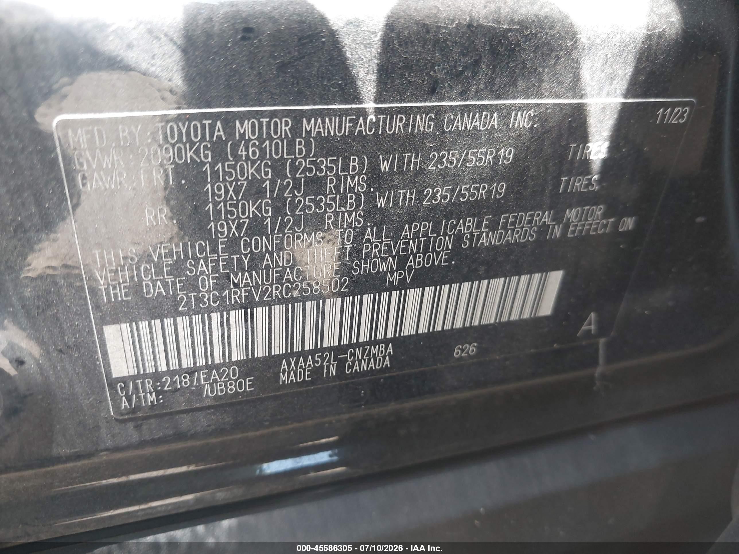 2024 Toyota Rav4 Xle Premium Black vin: 2T3C1RFV2RC258502
