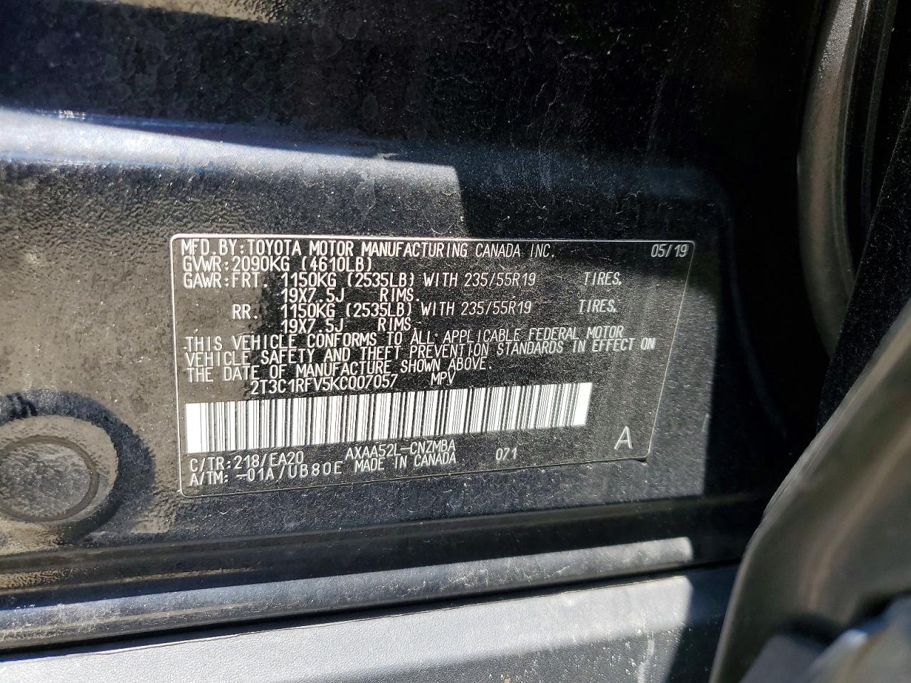 2019 Toyota Rav4 Xle Premium Black vin: 2T3C1RFV5KC007057