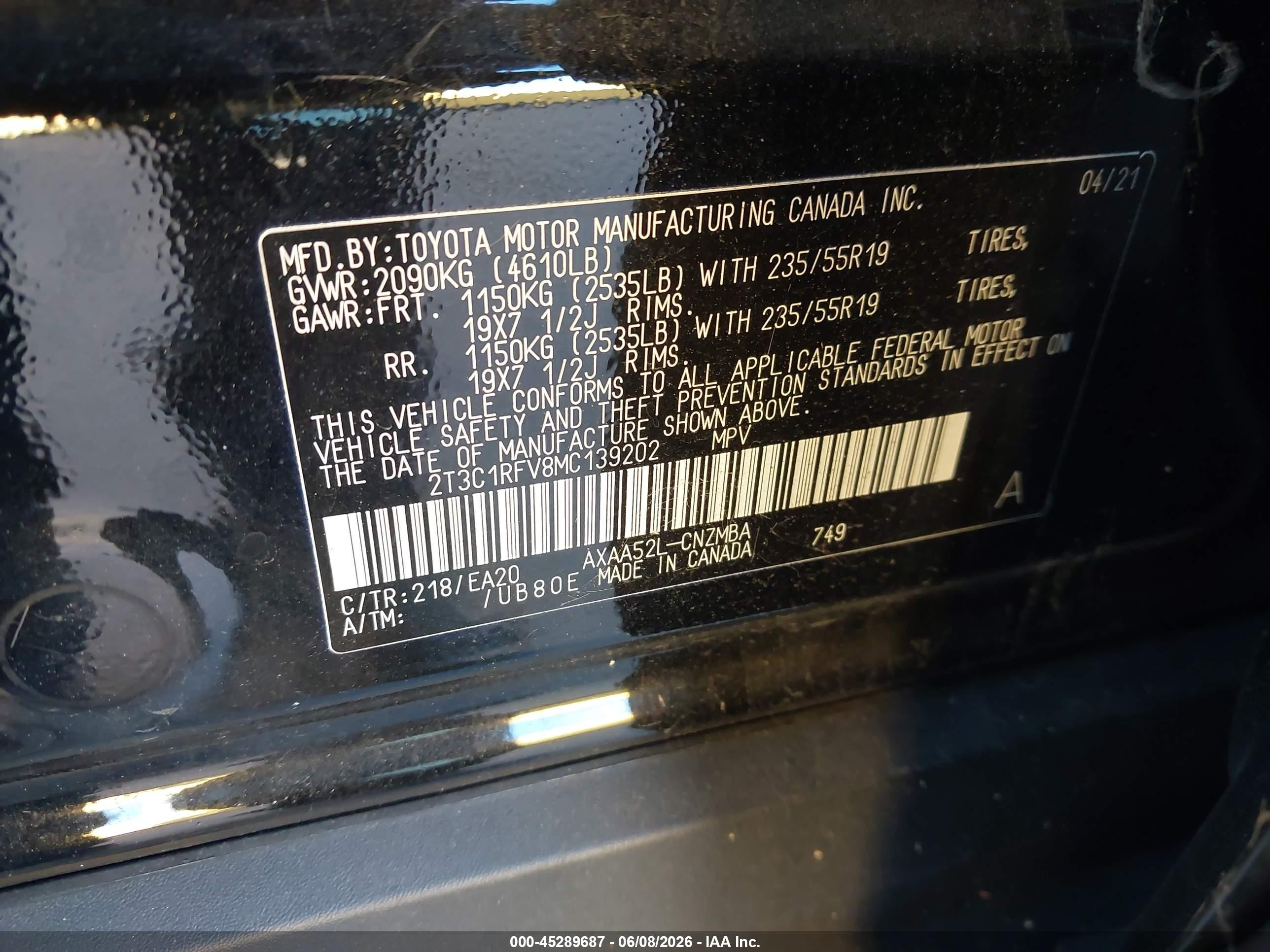 2021 Toyota Rav4 Xle Premium Black vin: 2T3C1RFV8MC139202