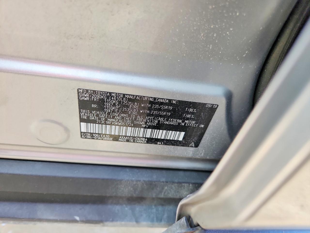 2019 Toyota Rav4 Xle Premium Серебряный vin: 2T3C1RFV9KW051724
