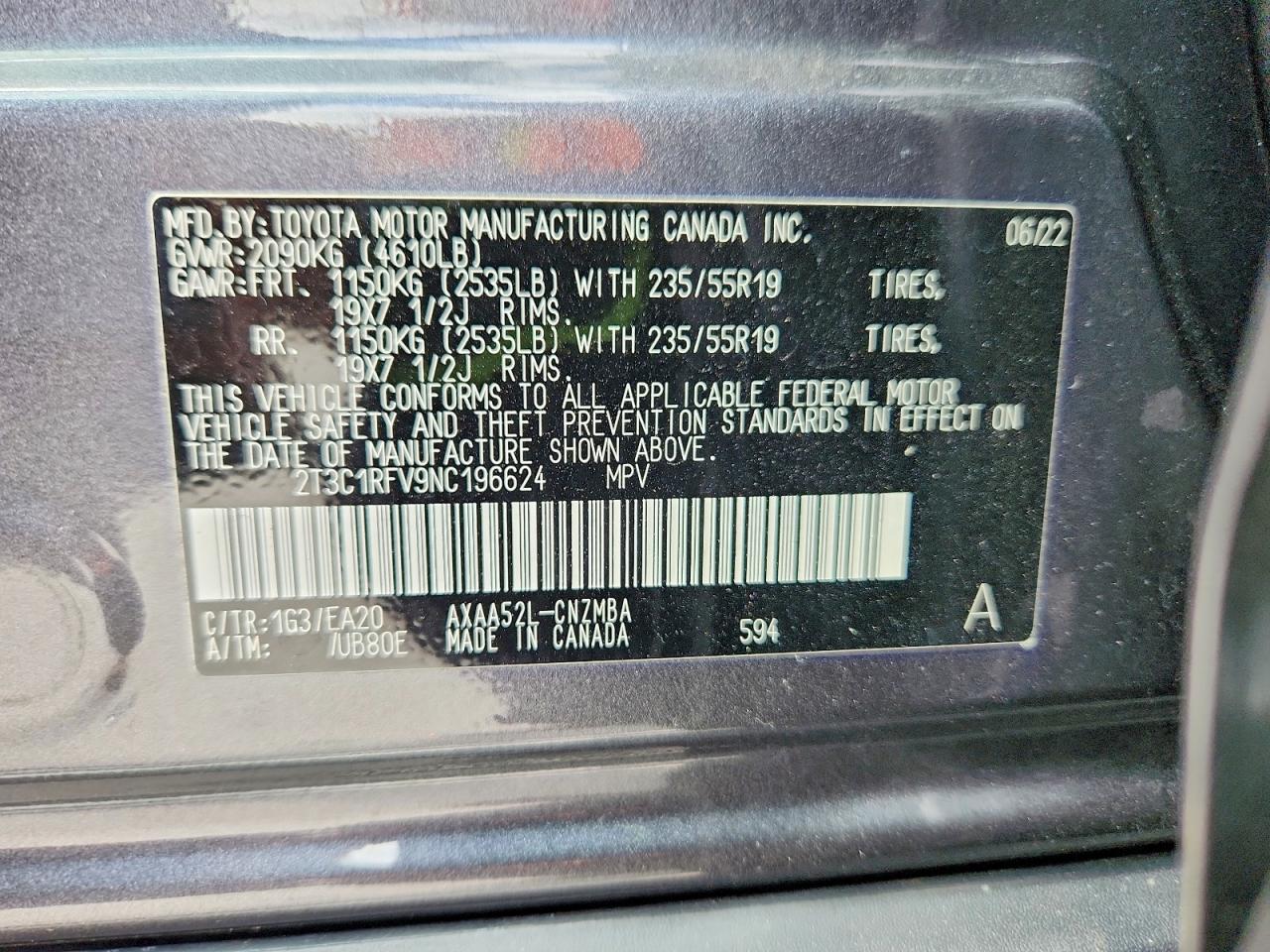 2022 Toyota Rav4 Xle Premium Charcoal vin: 2T3C1RFV9NC196624