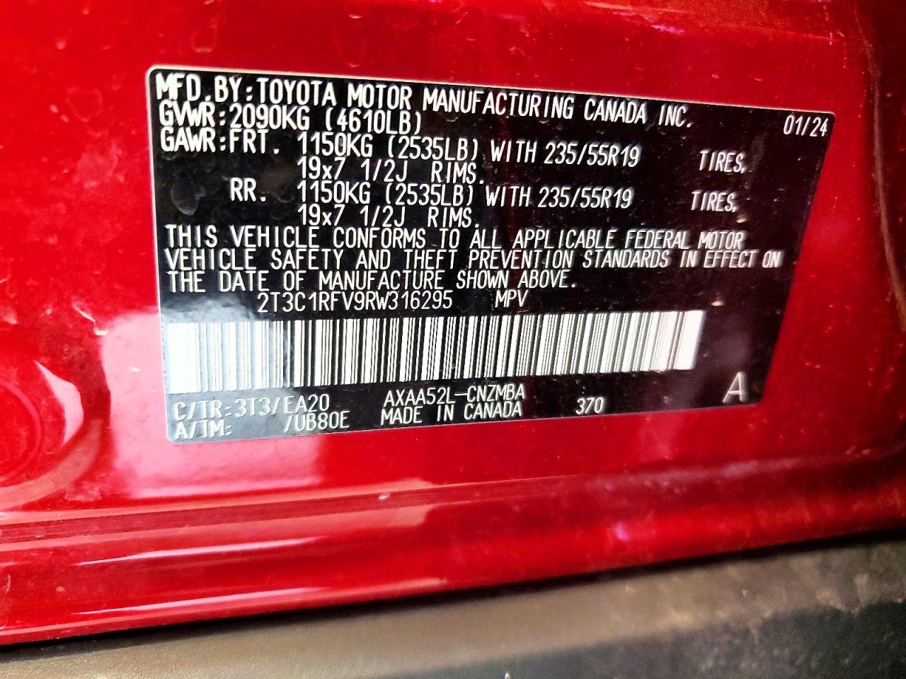 2024 Toyota Rav4 Xle Premium Red vin: 2T3C1RFV9RW316295