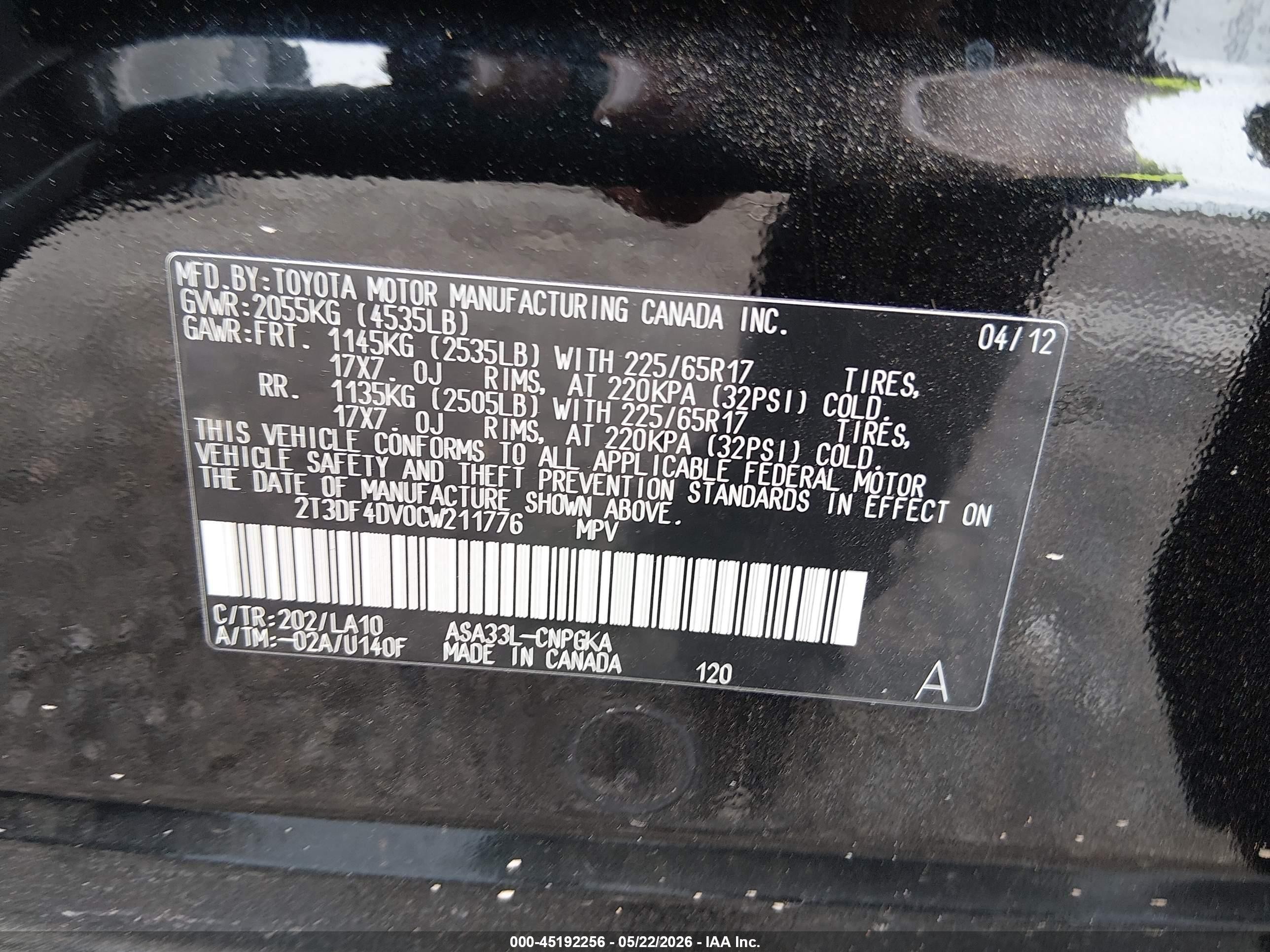 2012 Toyota Rav4 Limited Black vin: 2T3DF4DV0CW211776