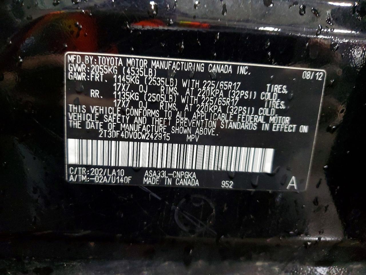 2012 Toyota Rav4 Limited Black vin: 2T3DF4DV0CW242915