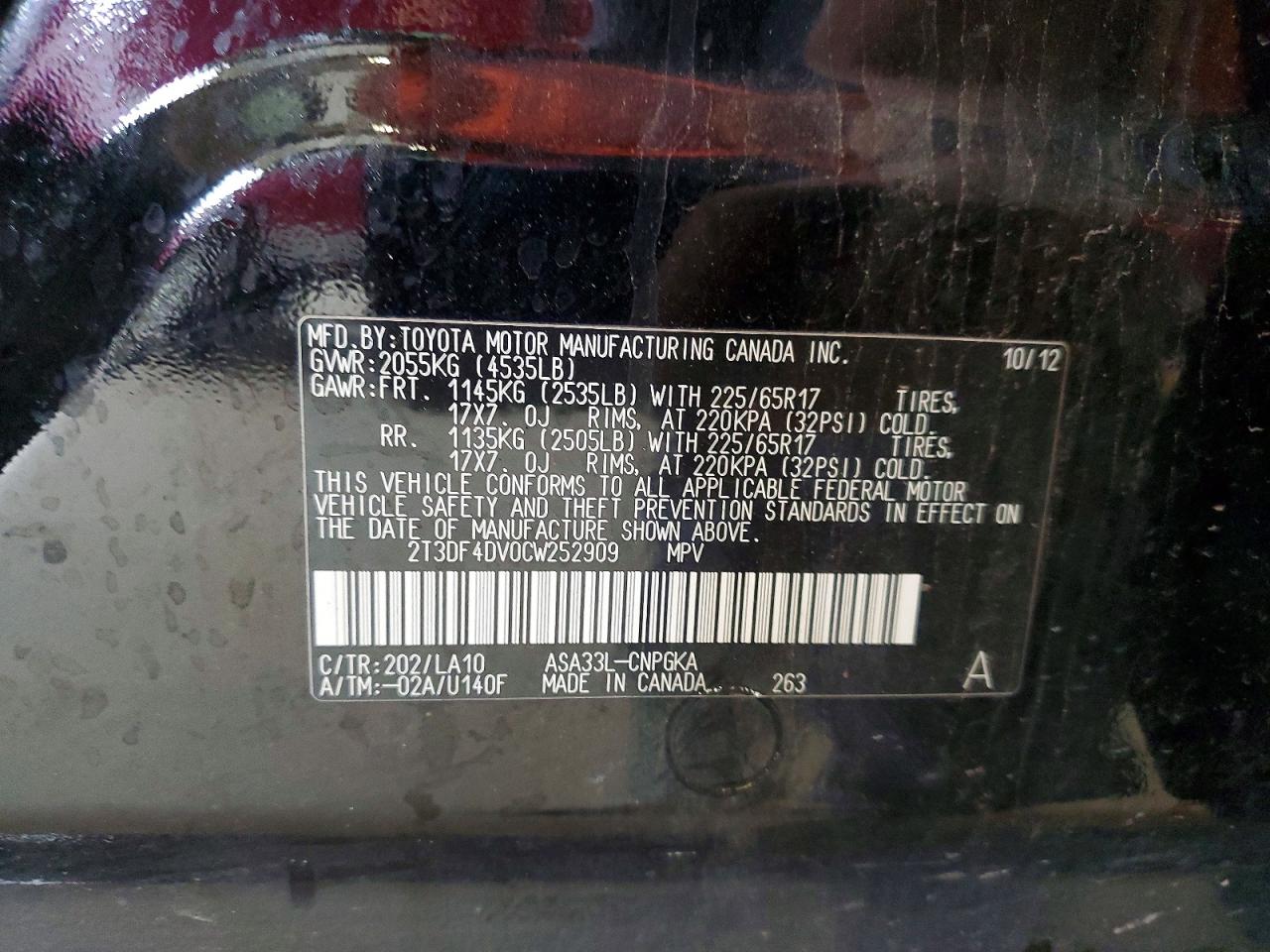 2012 Toyota Rav4 Limited Black vin: 2T3DF4DV0CW252909