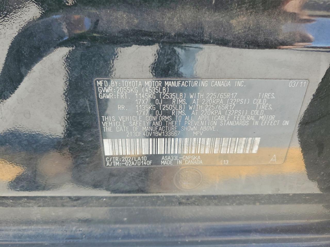 2011 Toyota Rav4 Limited Black vin: 2T3DF4DV1BW133667