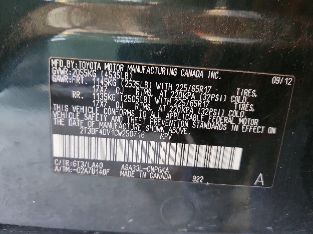 2012 Toyota Rav4 Limited Charcoal vin: 2T3DF4DV1CW250716