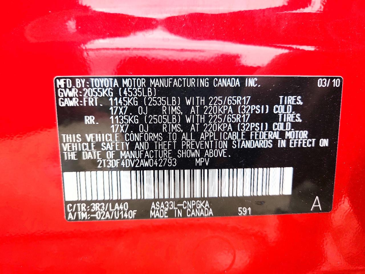 2010 Toyota Rav4 Limited Red vin: 2T3DF4DV2AW042793