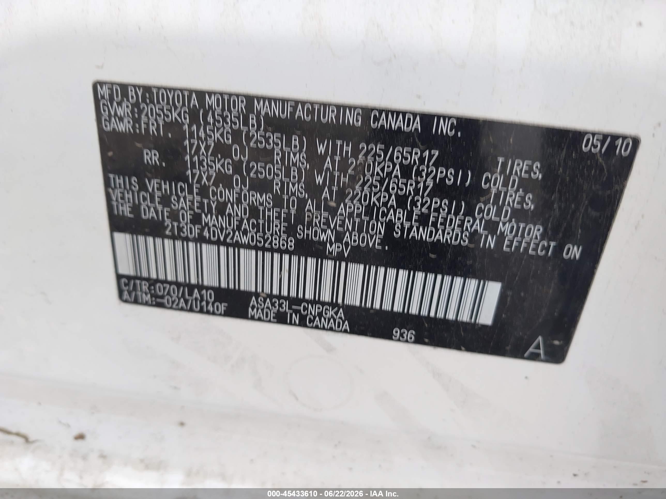 2010 Toyota Rav4 Limited White vin: 2T3DF4DV2AW052868