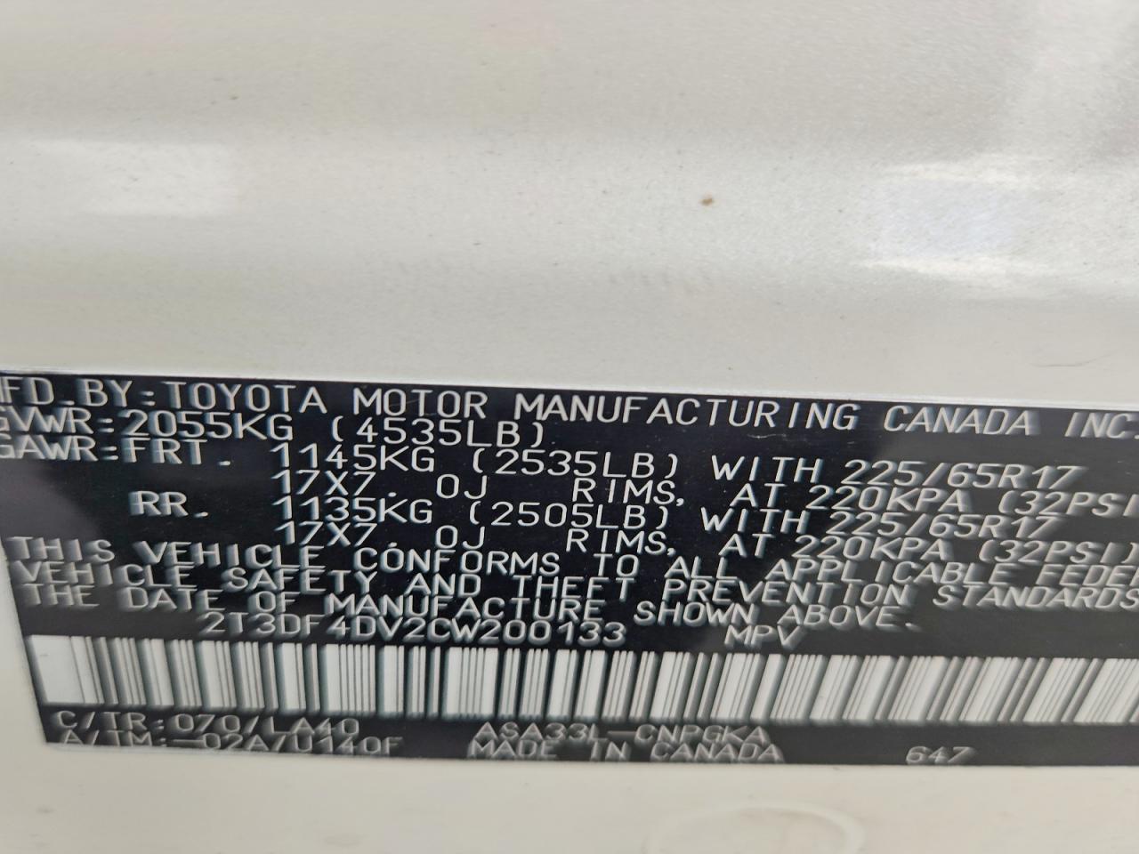 2012 Toyota Rav4 Limited White vin: 2T3DF4DV2CW200133