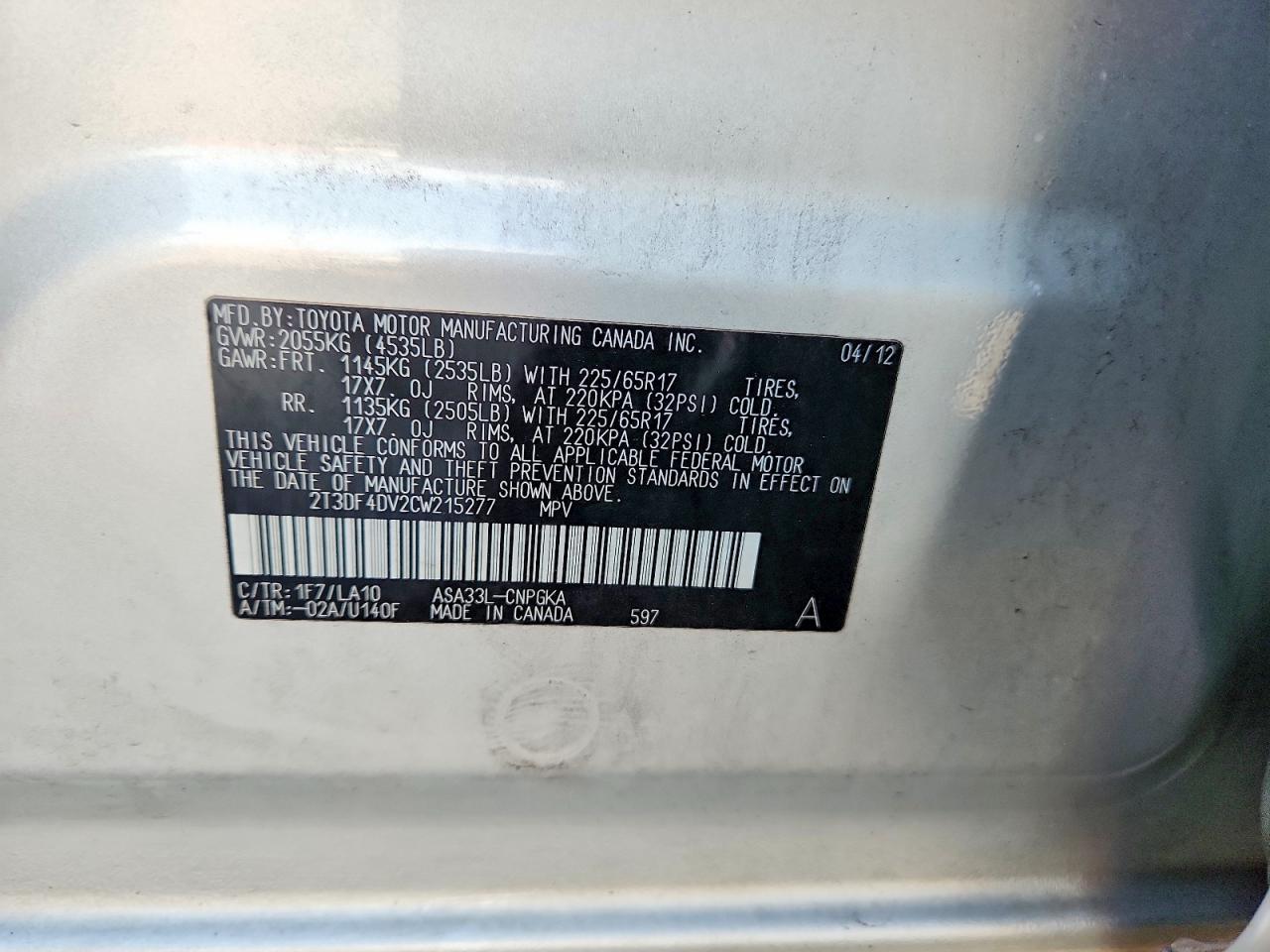 2012 Toyota Rav4 Limited Silver vin: 2T3DF4DV2CW215277