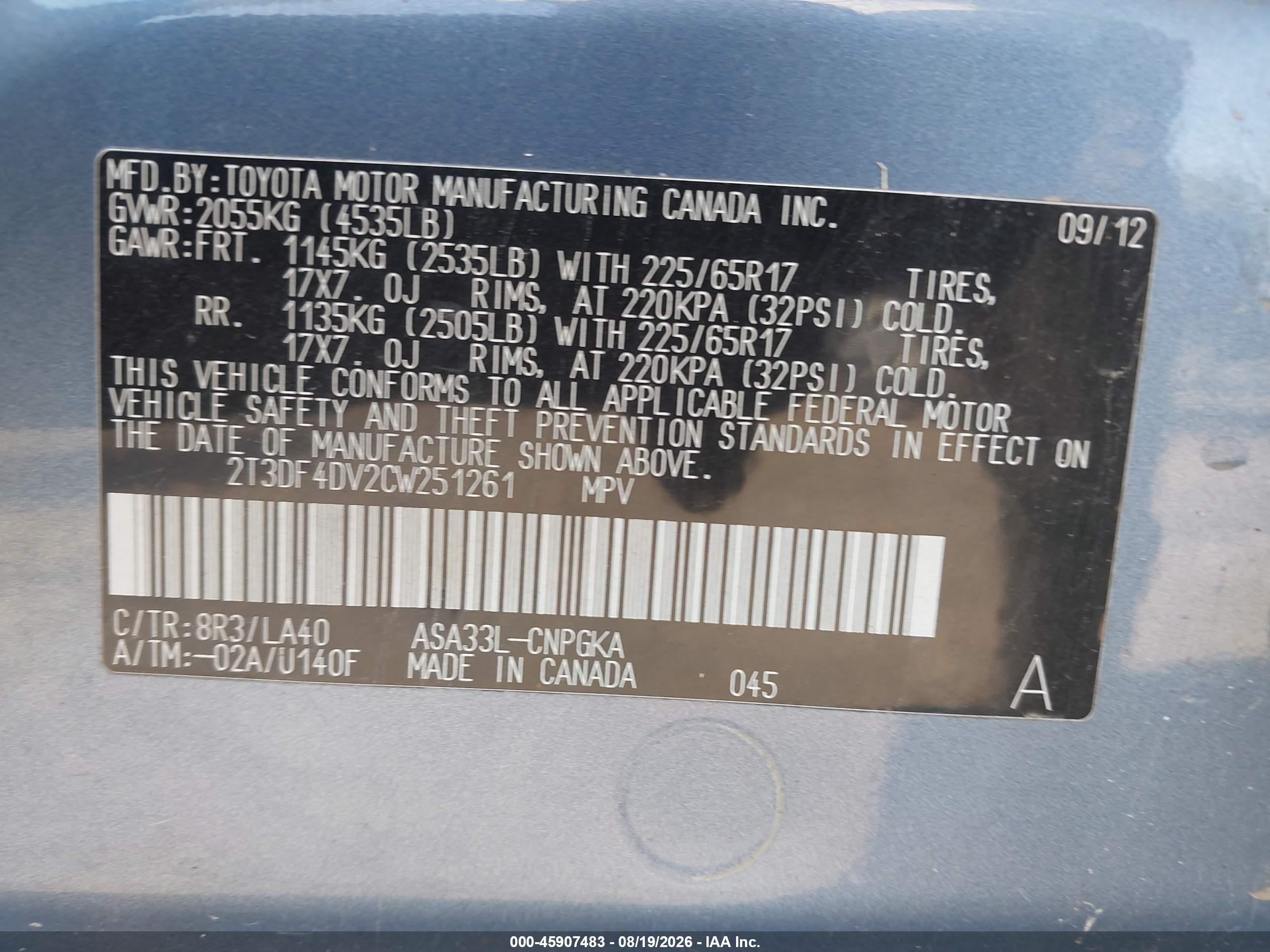 2012 Toyota Rav4 Limited Blue vin: 2T3DF4DV2CW251261