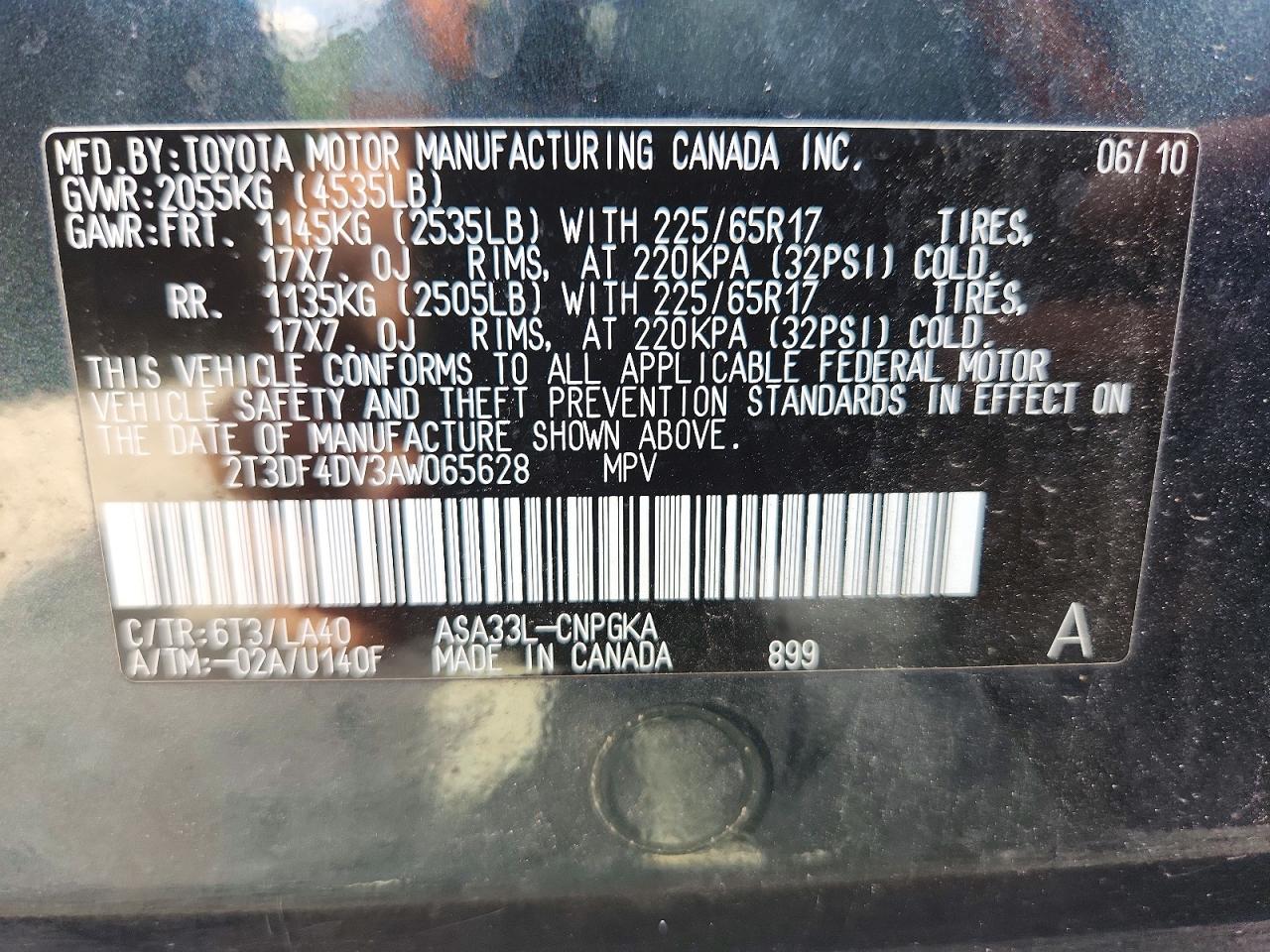 2010 Toyota Rav4 Limited Charcoal vin: 2T3DF4DV3AW065628