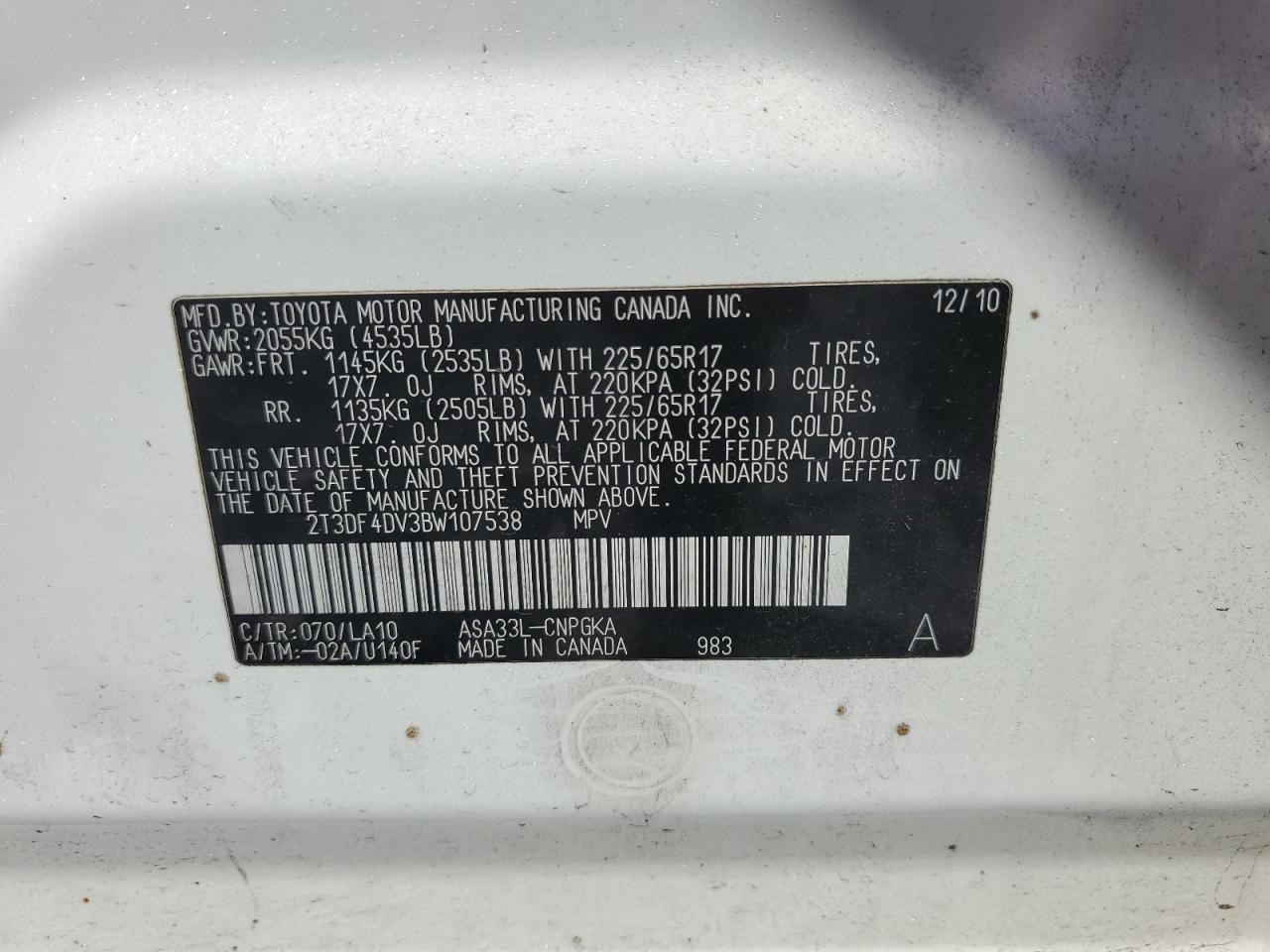 2011 Toyota Rav4 Limited White vin: 2T3DF4DV3BW107538