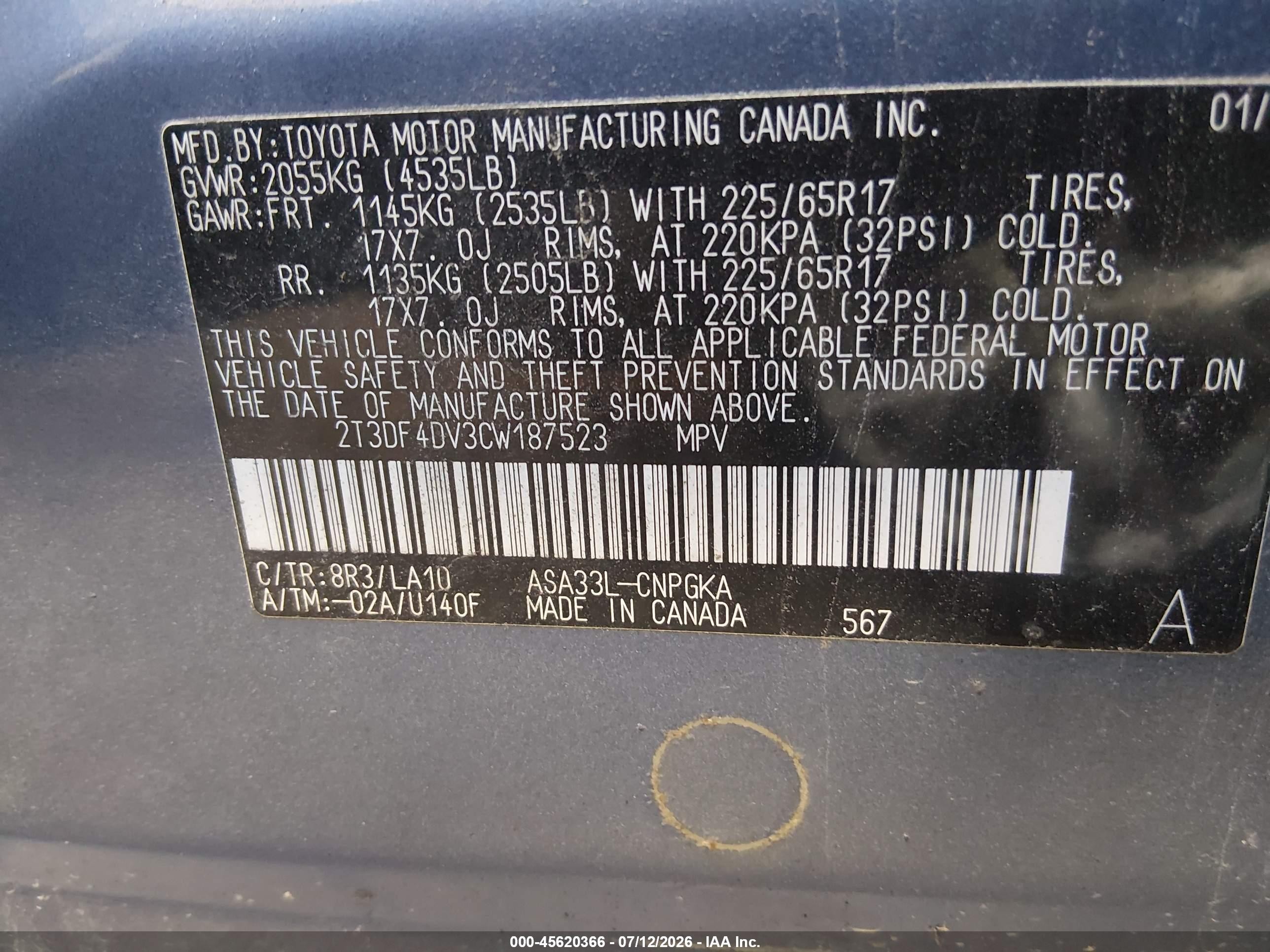 2012 Toyota Rav4 Limited Blue vin: 2T3DF4DV3CW187523