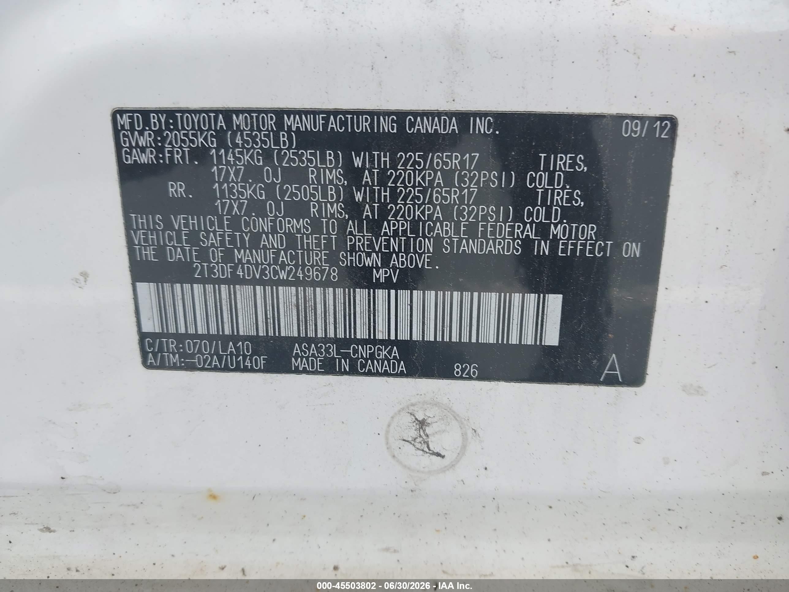 2012 Toyota Rav4 Limited White vin: 2T3DF4DV3CW249678