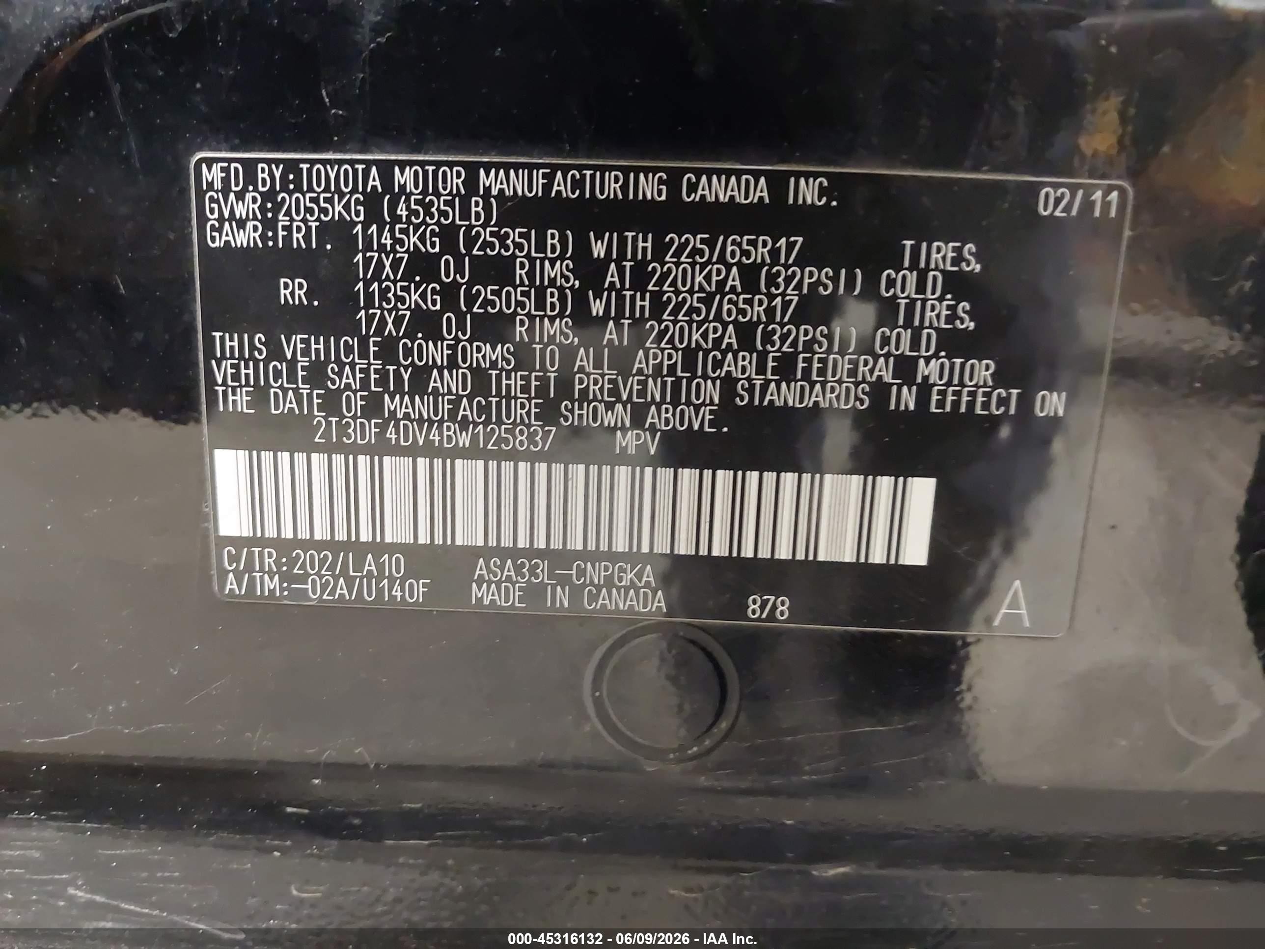 2011 Toyota Rav4 Limited Black vin: 2T3DF4DV4BW125837