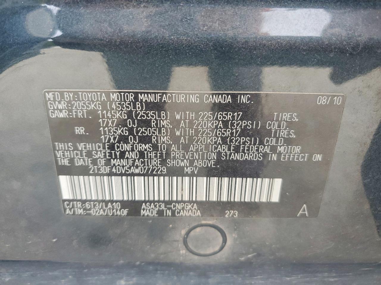 2010 Toyota Rav4 Limited Green vin: 2T3DF4DV5AW077229