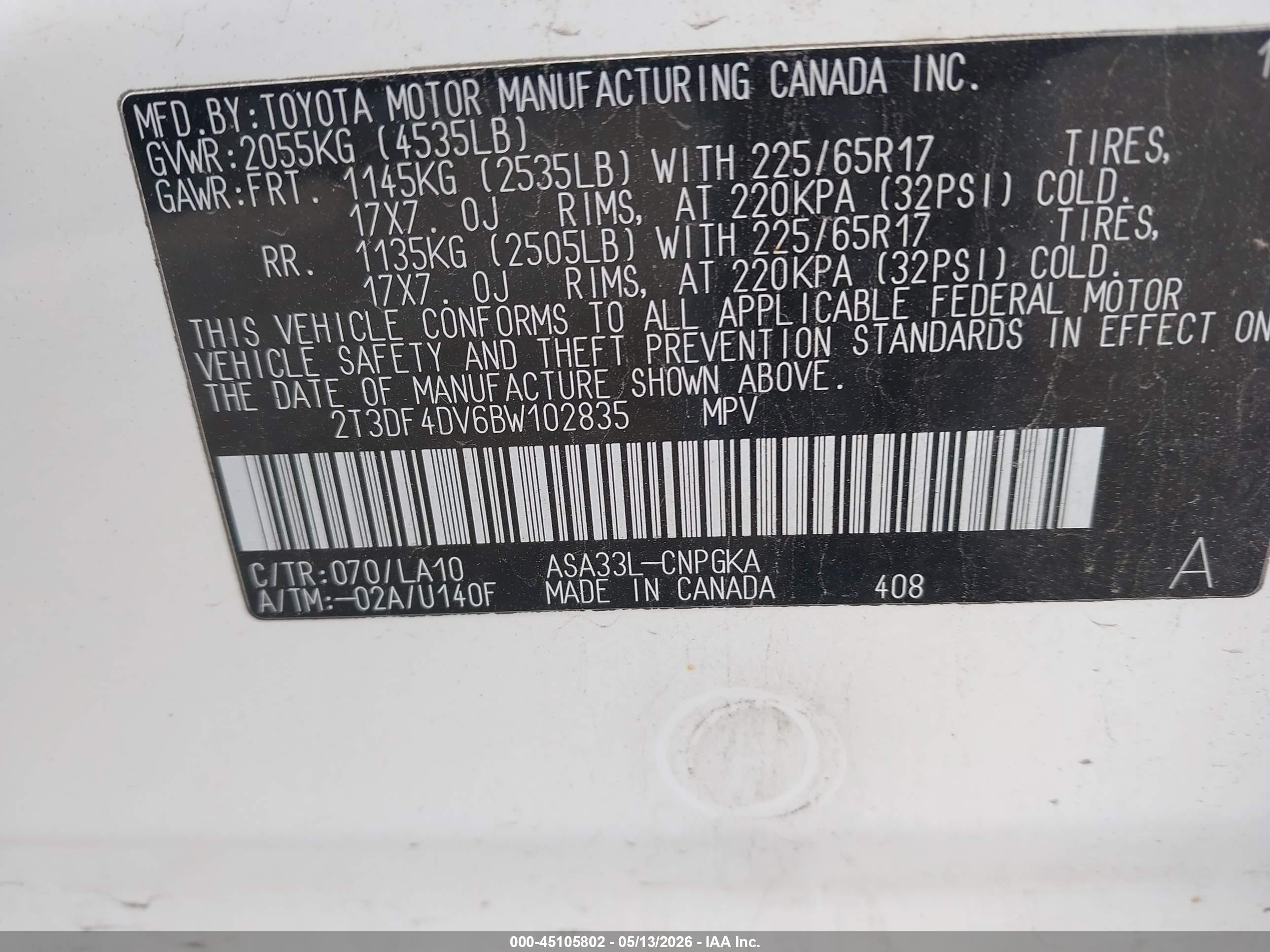 2011 Toyota Rav4 Limited Белый vin: 2T3DF4DV6BW102835