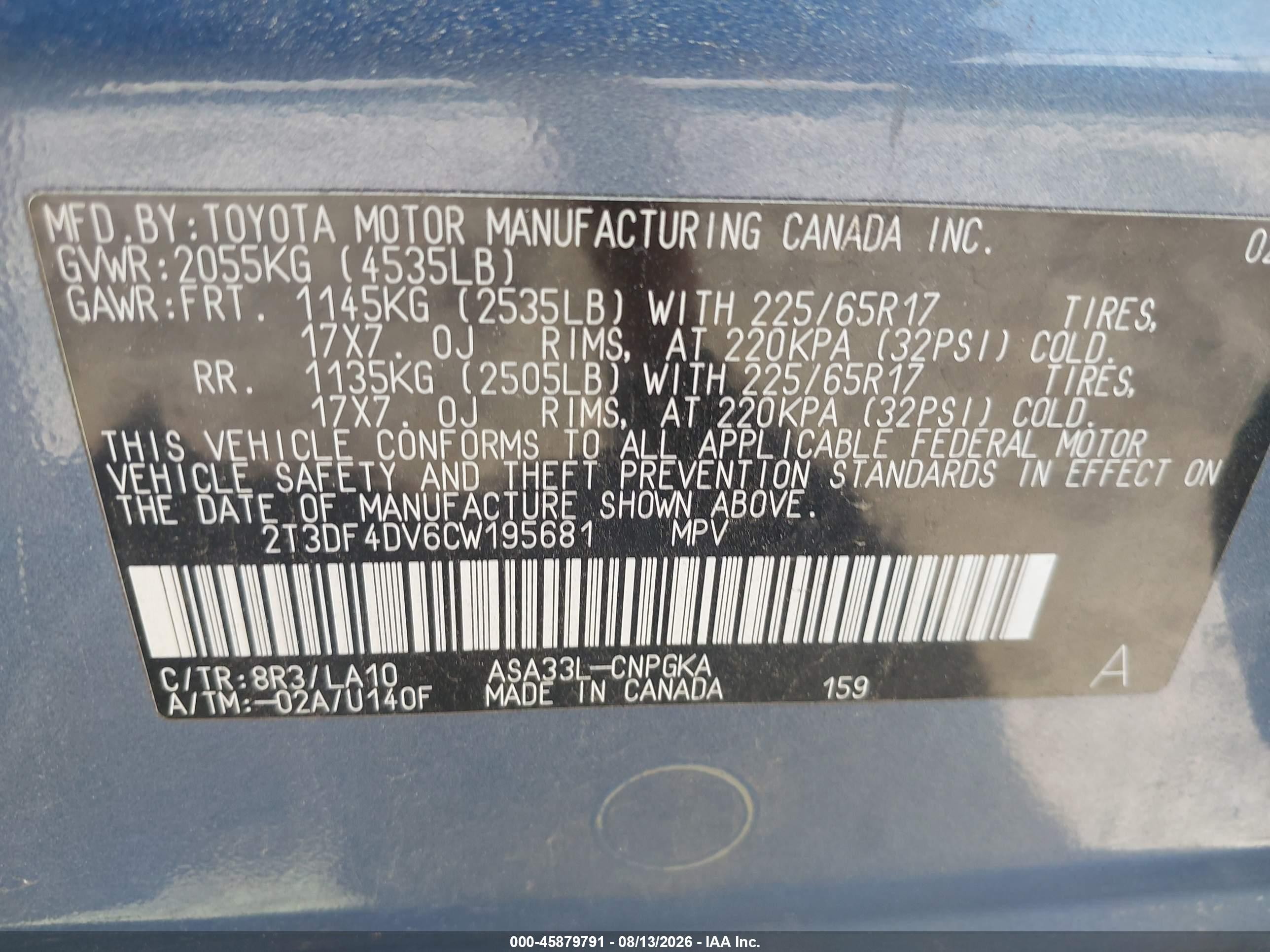 2012 Toyota Rav4 Limited Blue vin: 2T3DF4DV6CW195681