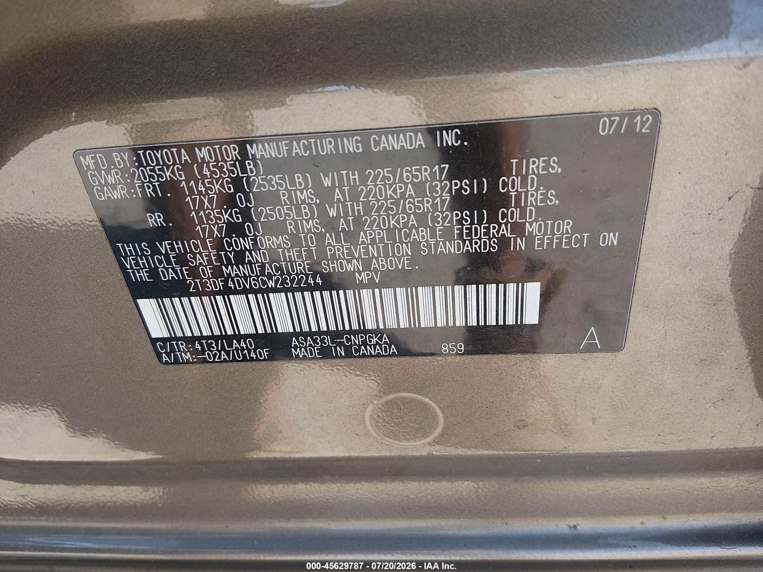 2012 Toyota Rav4 Limited Brown vin: 2T3DF4DV6CW232244