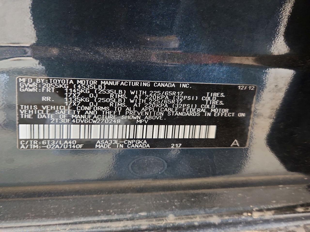 2012 Toyota Rav4 Limited Black vin: 2T3DF4DV6CW270248