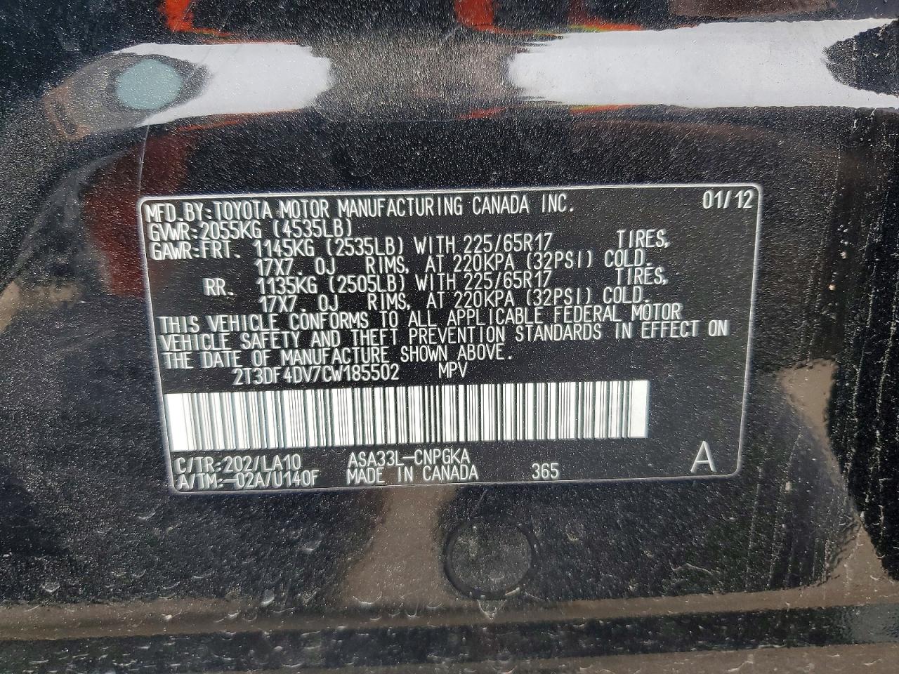 2012 Toyota Rav4 Limited Черный vin: 2T3DF4DV7CW185502