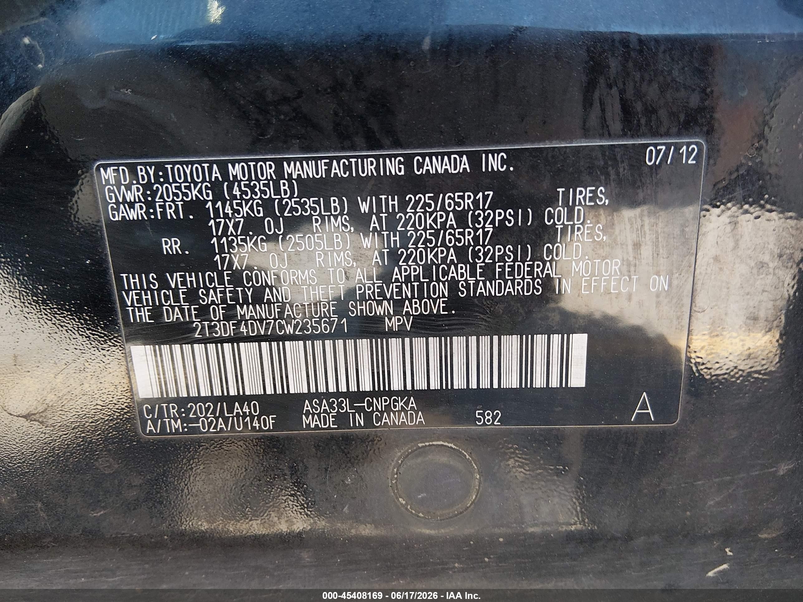 2012 Toyota Rav4 Limited Black vin: 2T3DF4DV7CW235671
