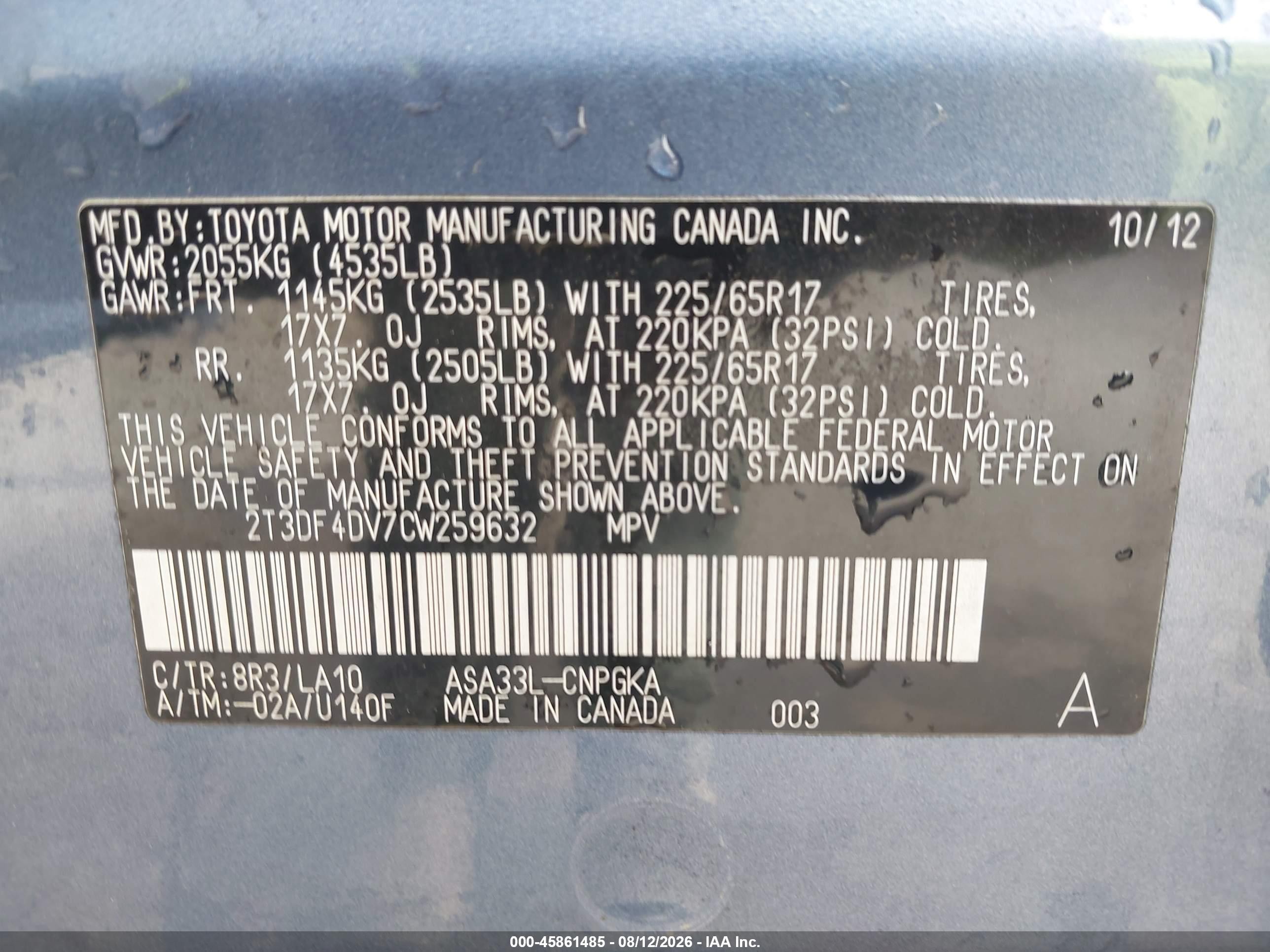 2012 Toyota Rav4 Limited Blue vin: 2T3DF4DV7CW259632