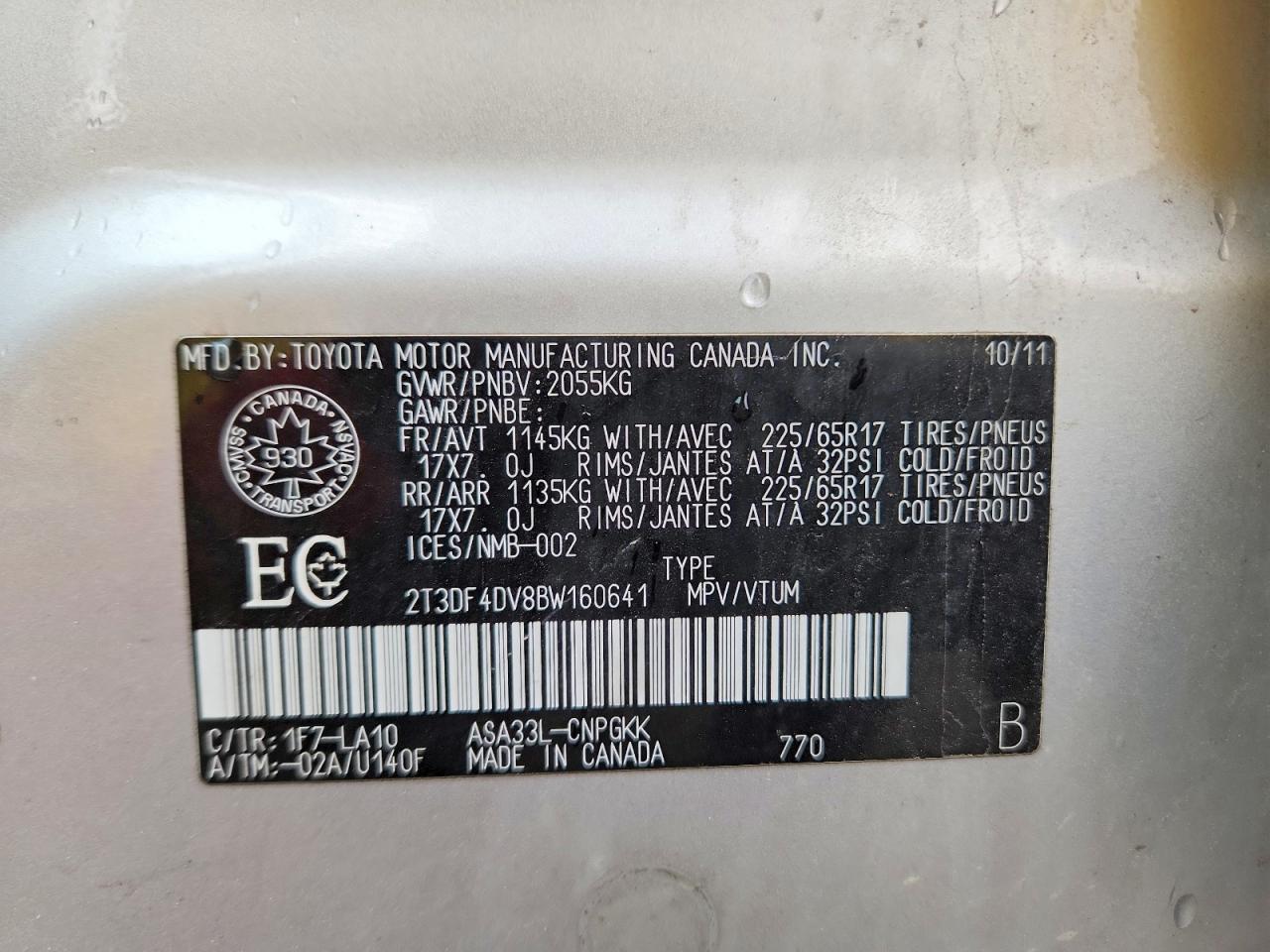 2011 Toyota Rav4 Limited Silver vin: 2T3DF4DV8BW160641