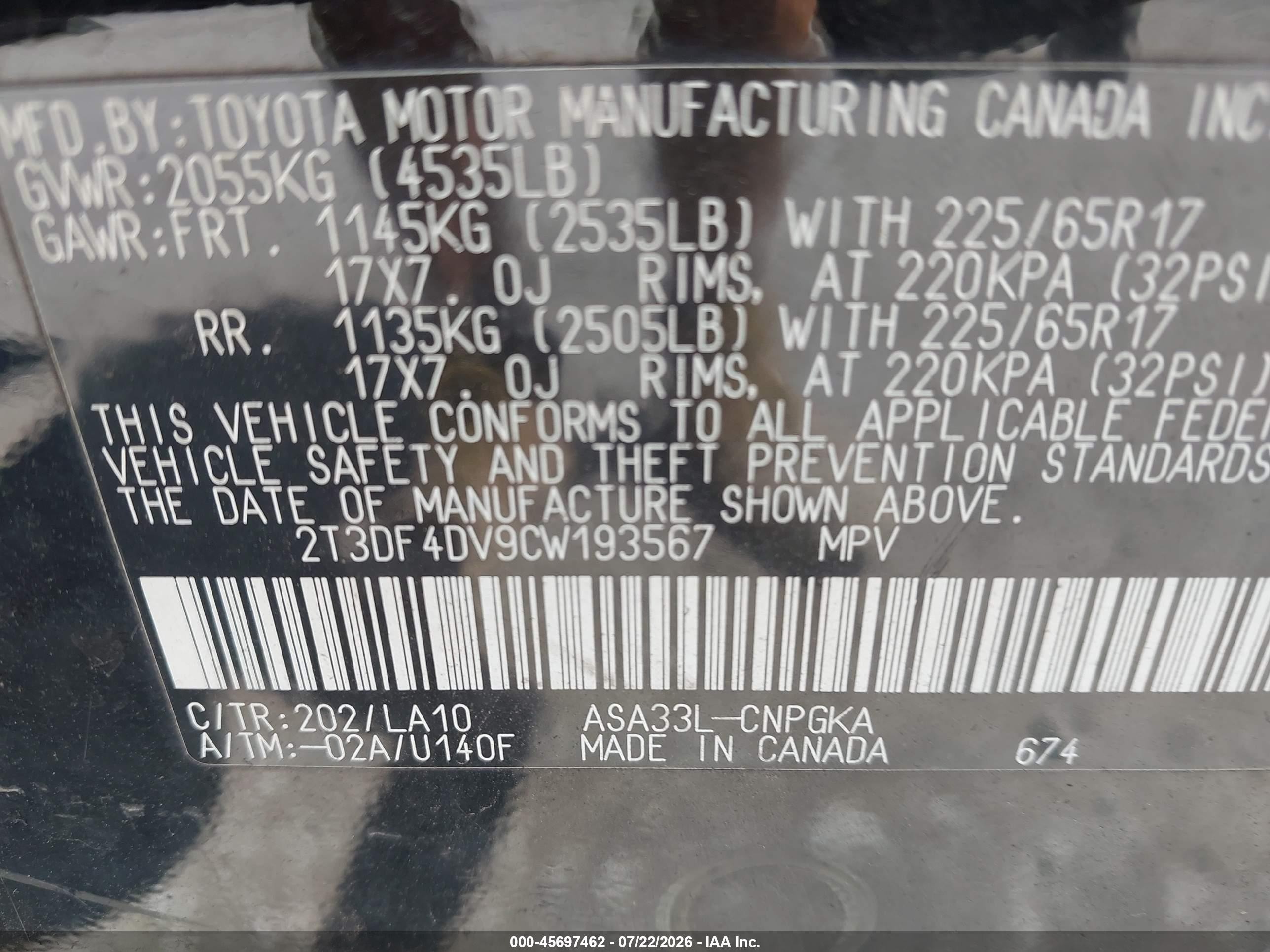 2012 Toyota Rav4 Limited Black vin: 2T3DF4DV9CW193567