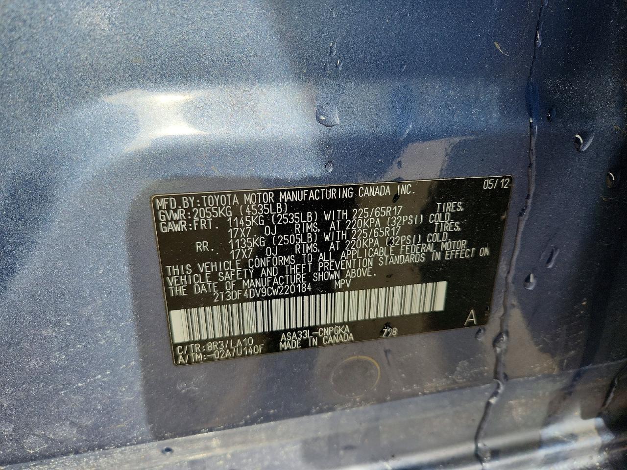 2012 Toyota Rav4 Limited Blue vin: 2T3DF4DV9CW220184