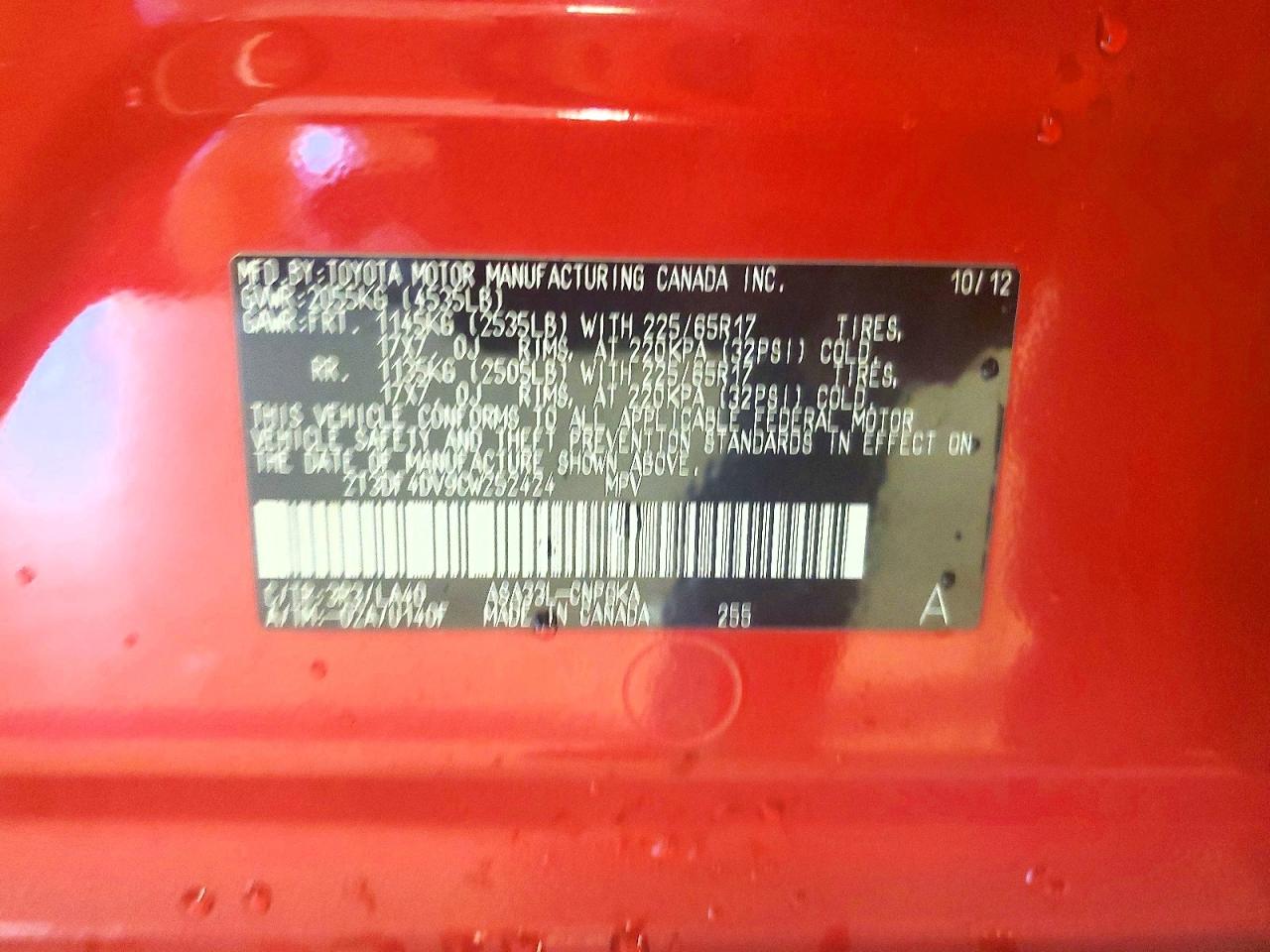 2012 Toyota Rav4 Limited Red vin: 2T3DF4DV9CW252424